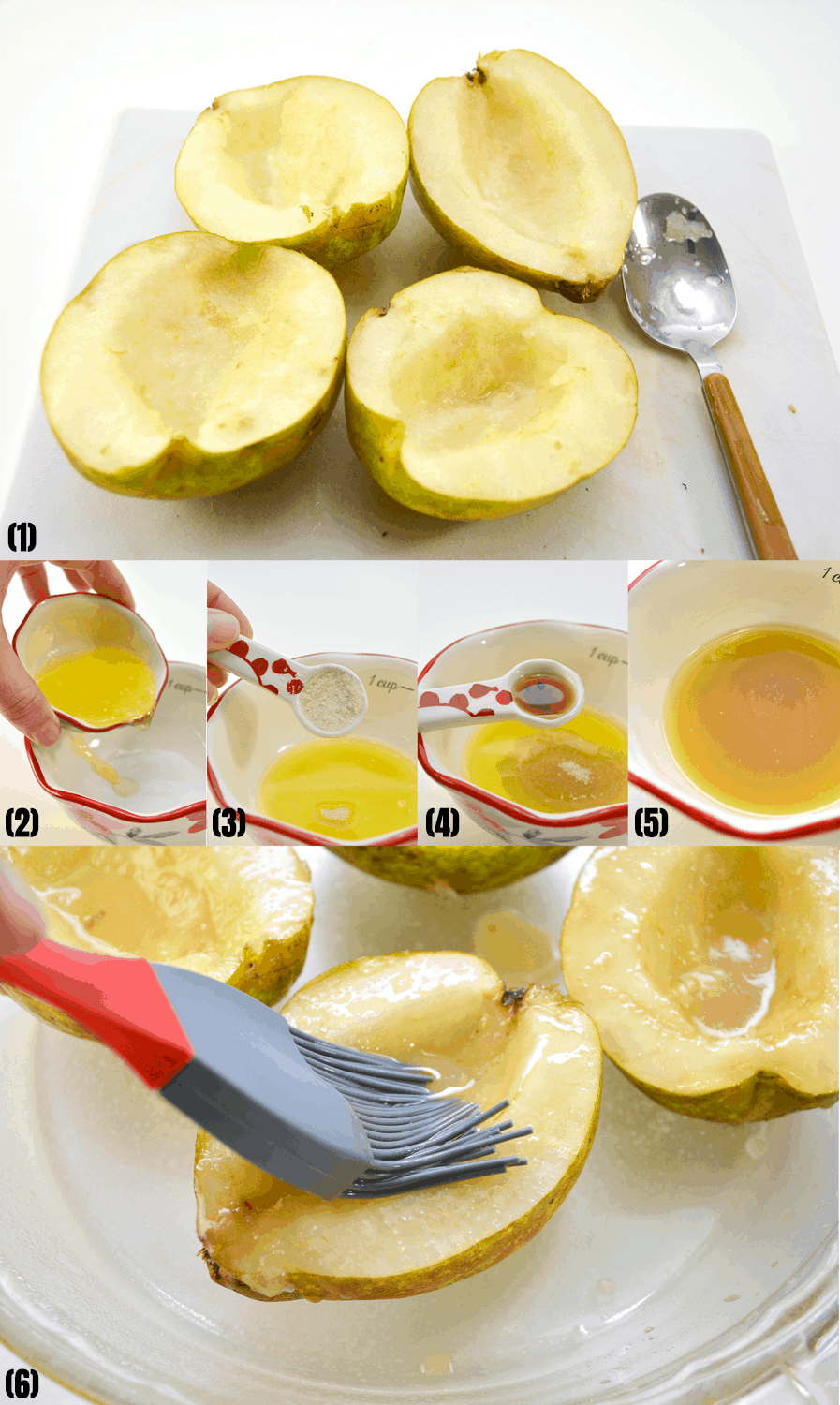 sliced pear coated with butter