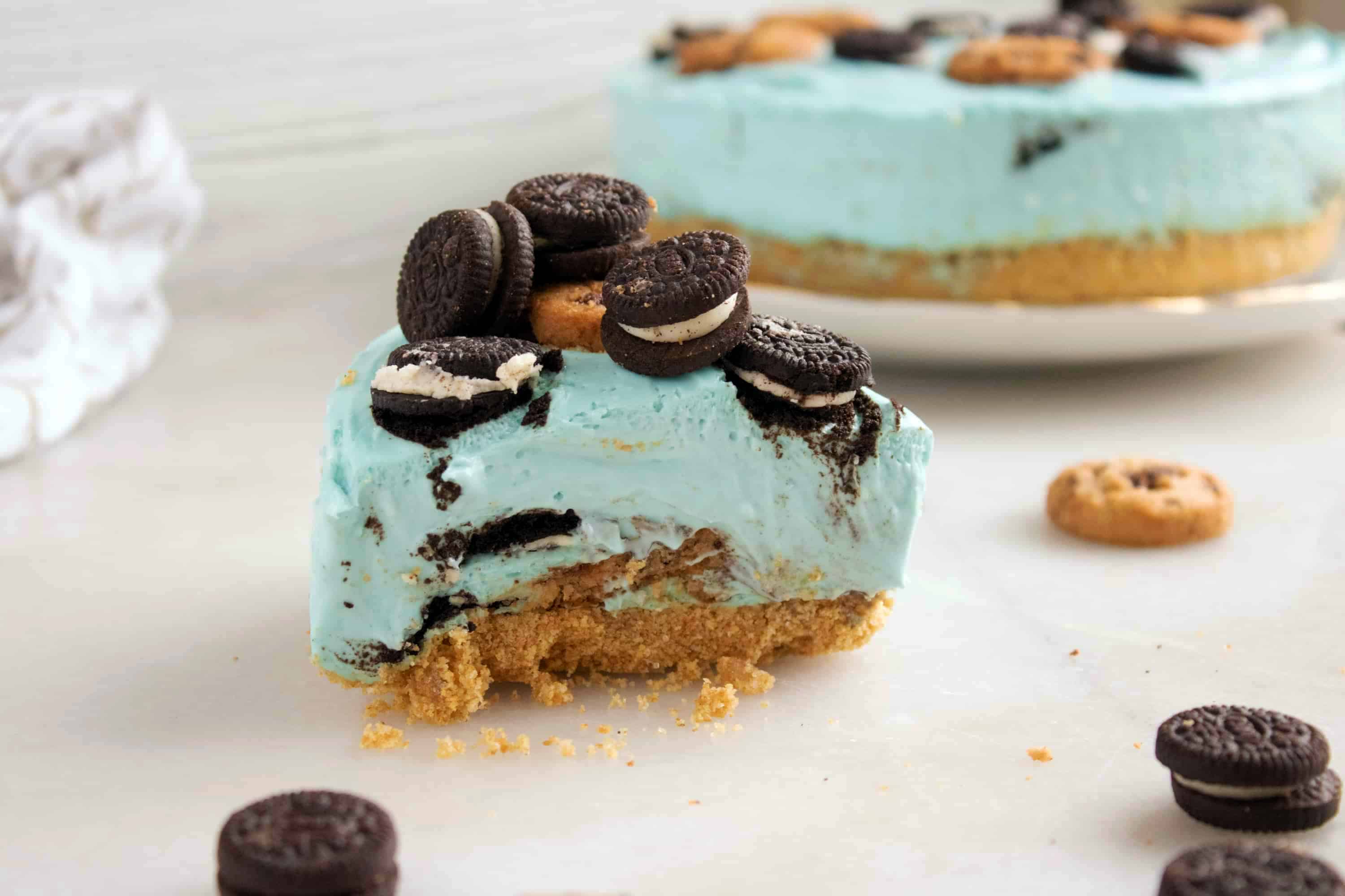 slice of cookie cheesecake