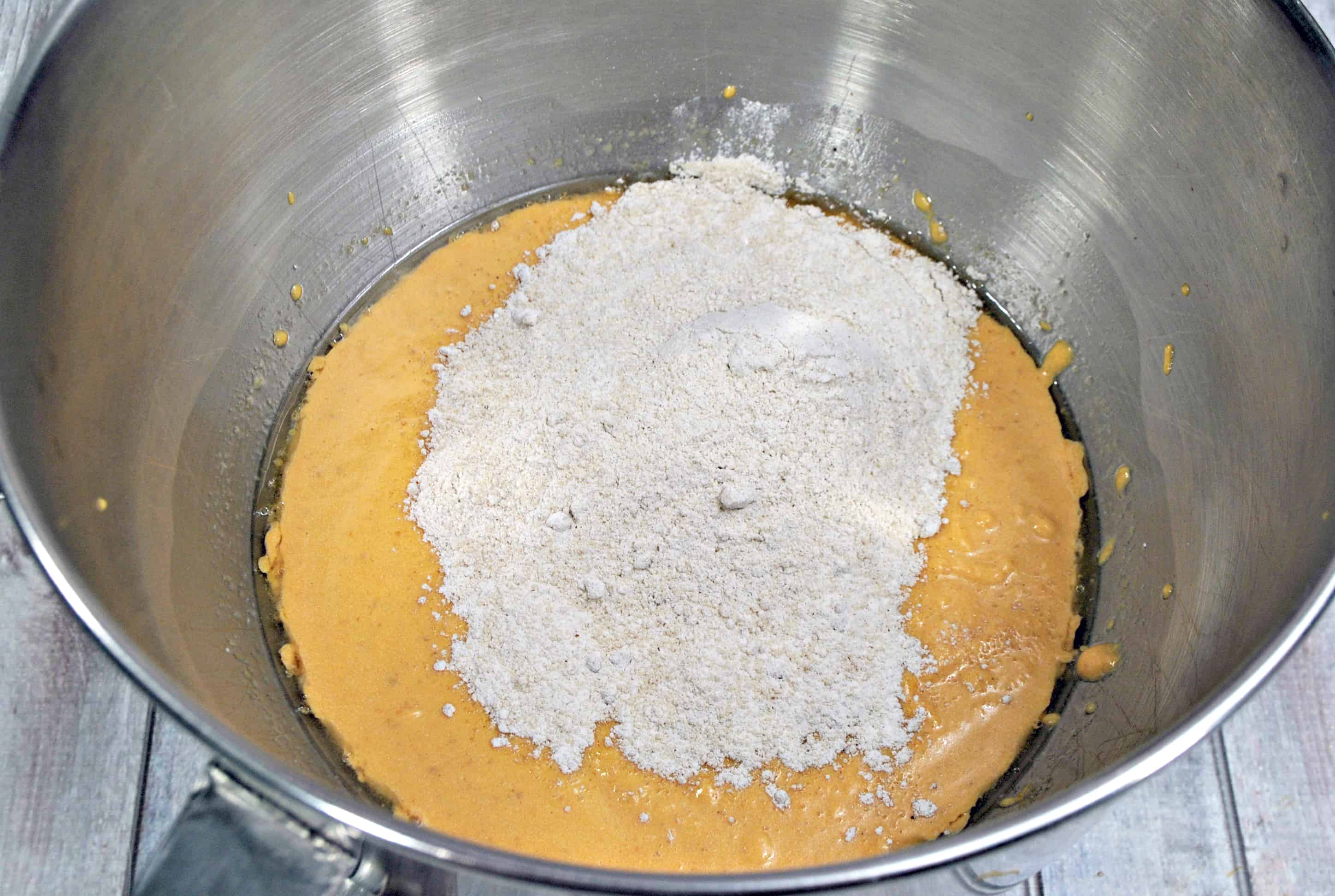pumpkin and flour in a bowl