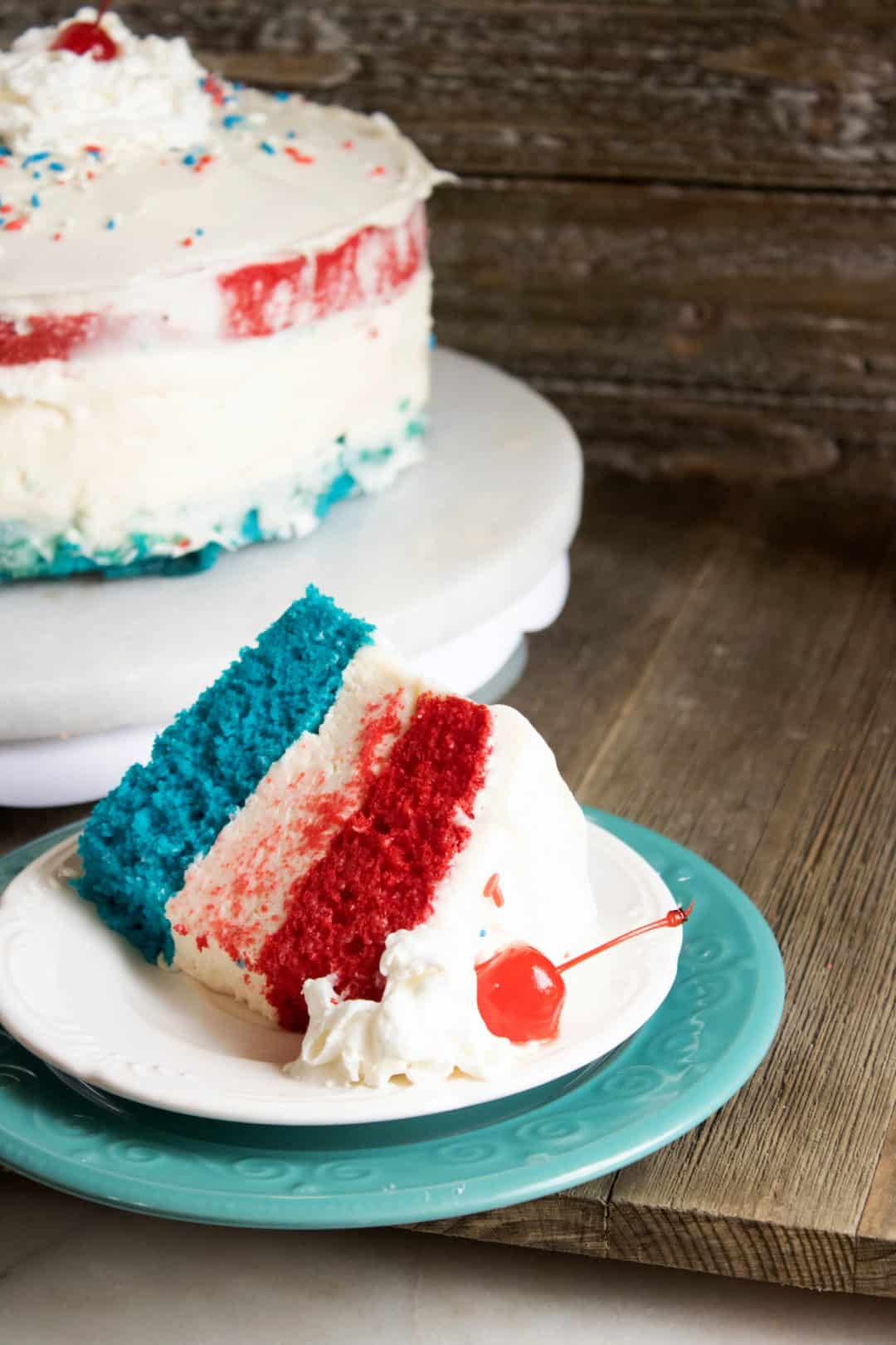 Red White and Blue Cake with Cheesecake Layer - Sweet Pea's Kitchen