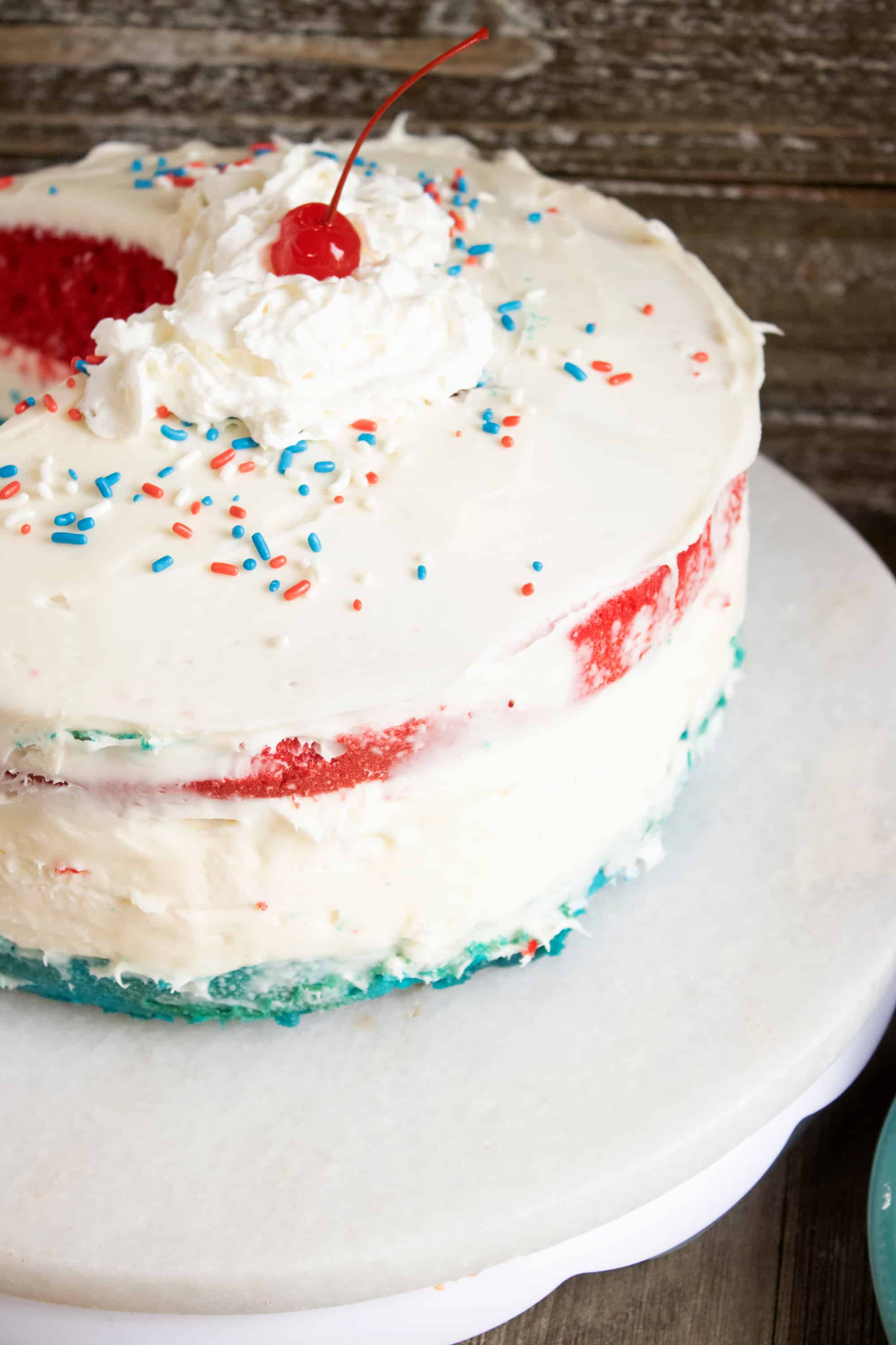red white and blue cake slice