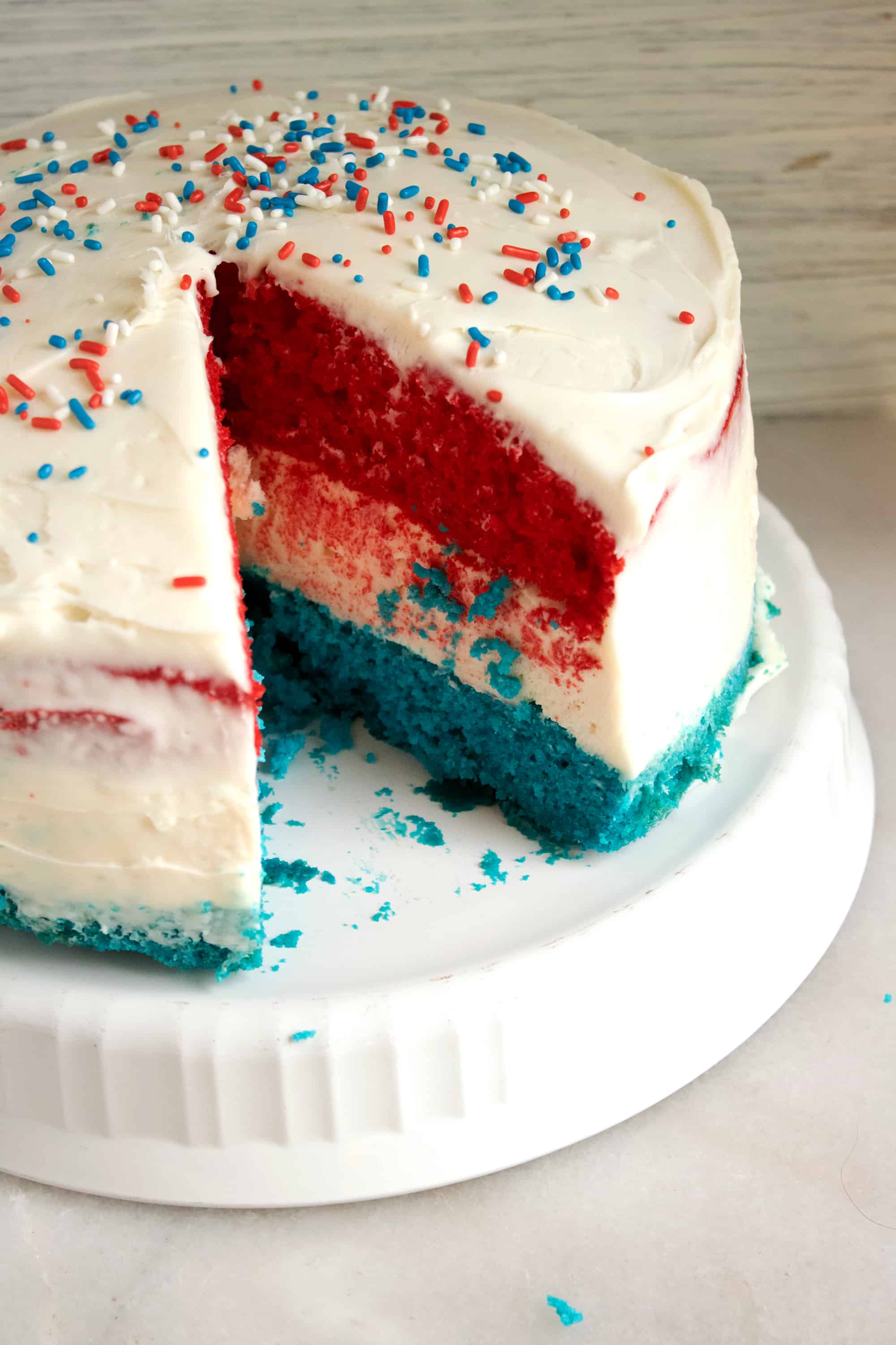 assembled red white and blue cake
