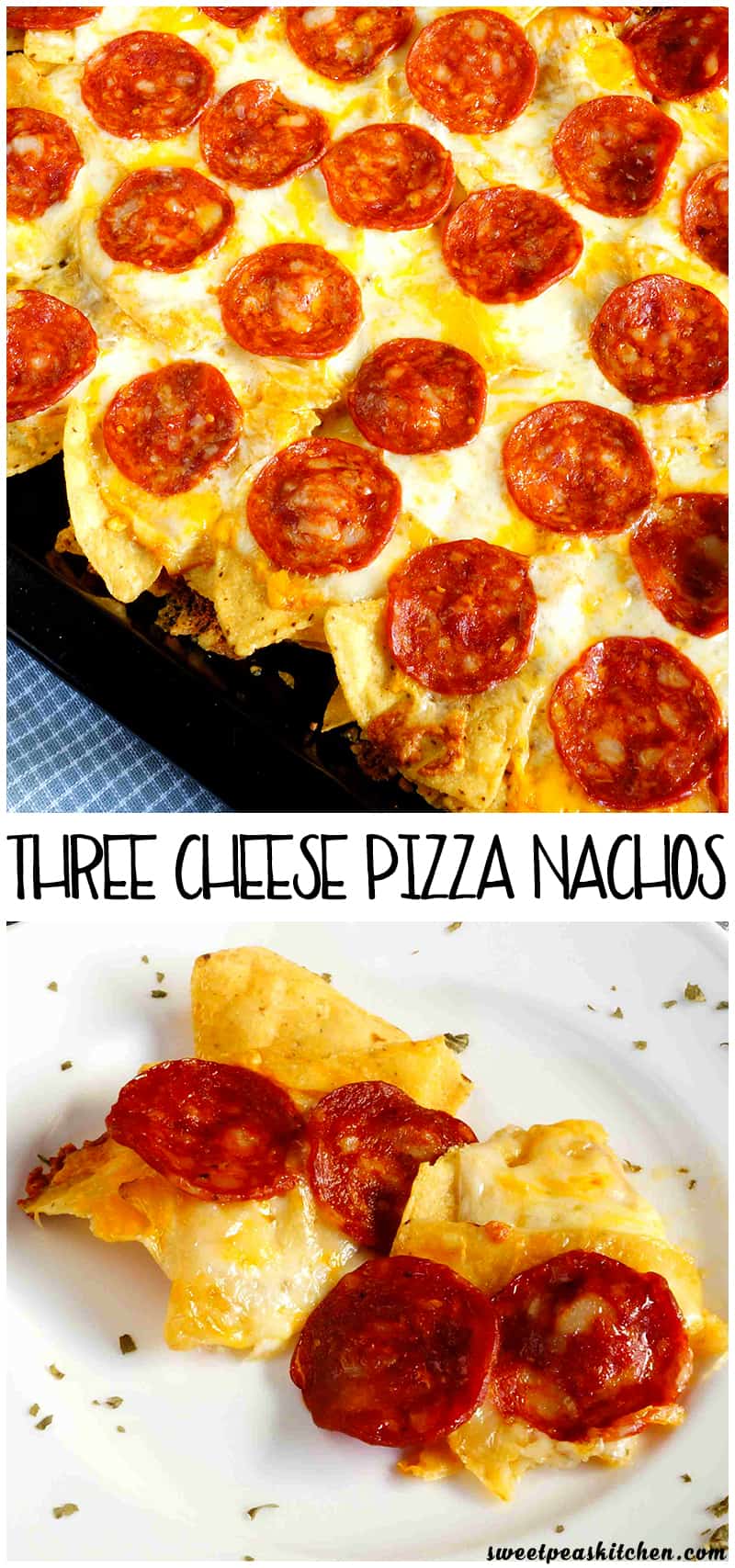 Three Cheese Pizza Nachos with Pepperoni