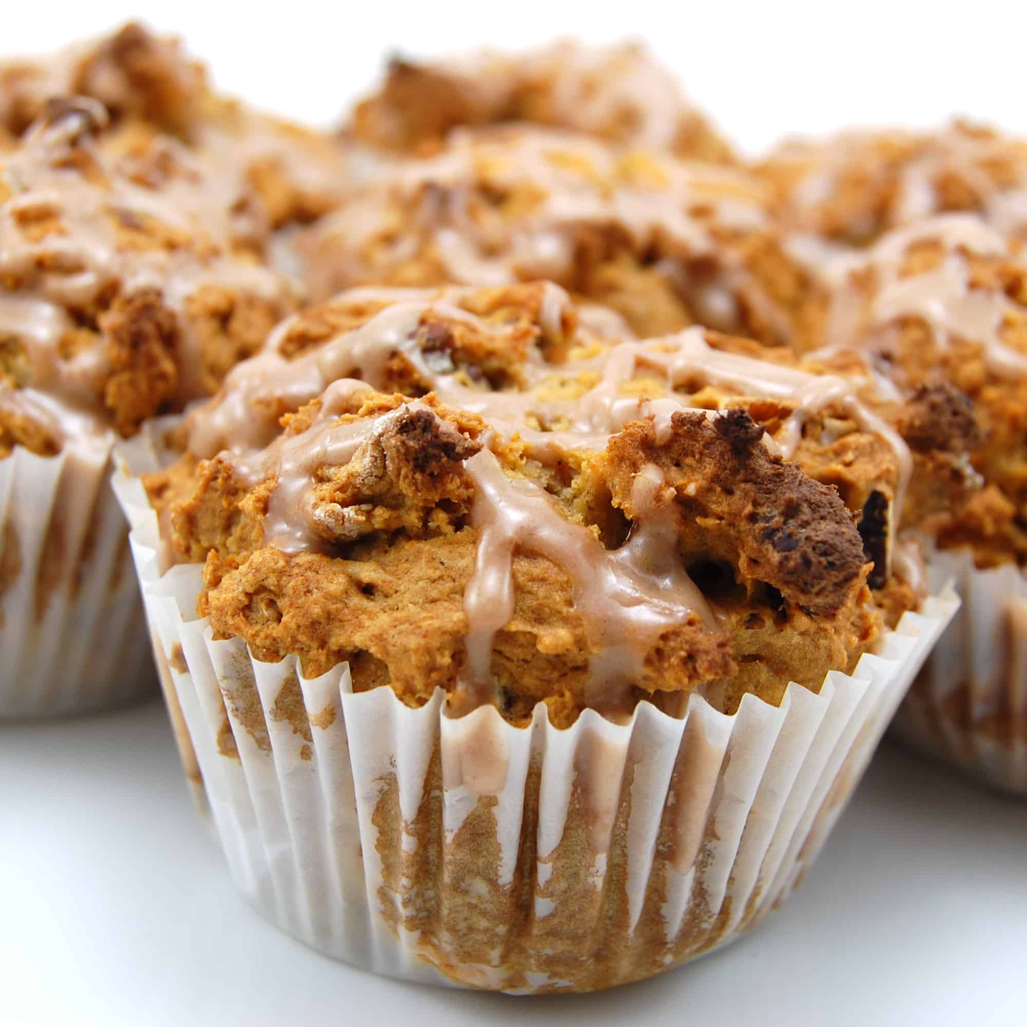 Pecan Sweet Potato Muffins with Cinnamon Glaze