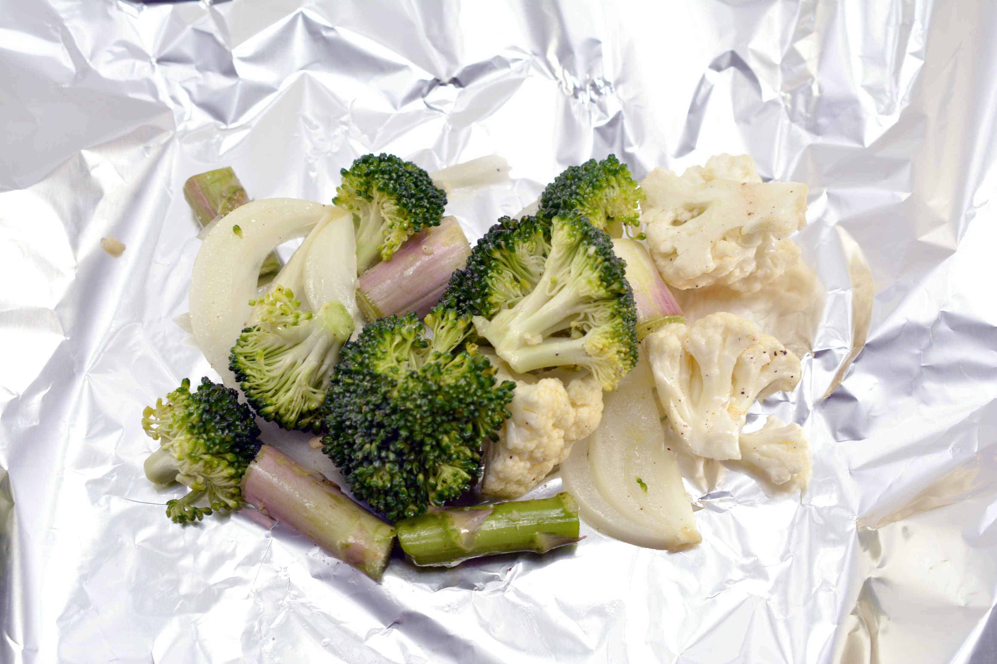 Add vegetables to the foil