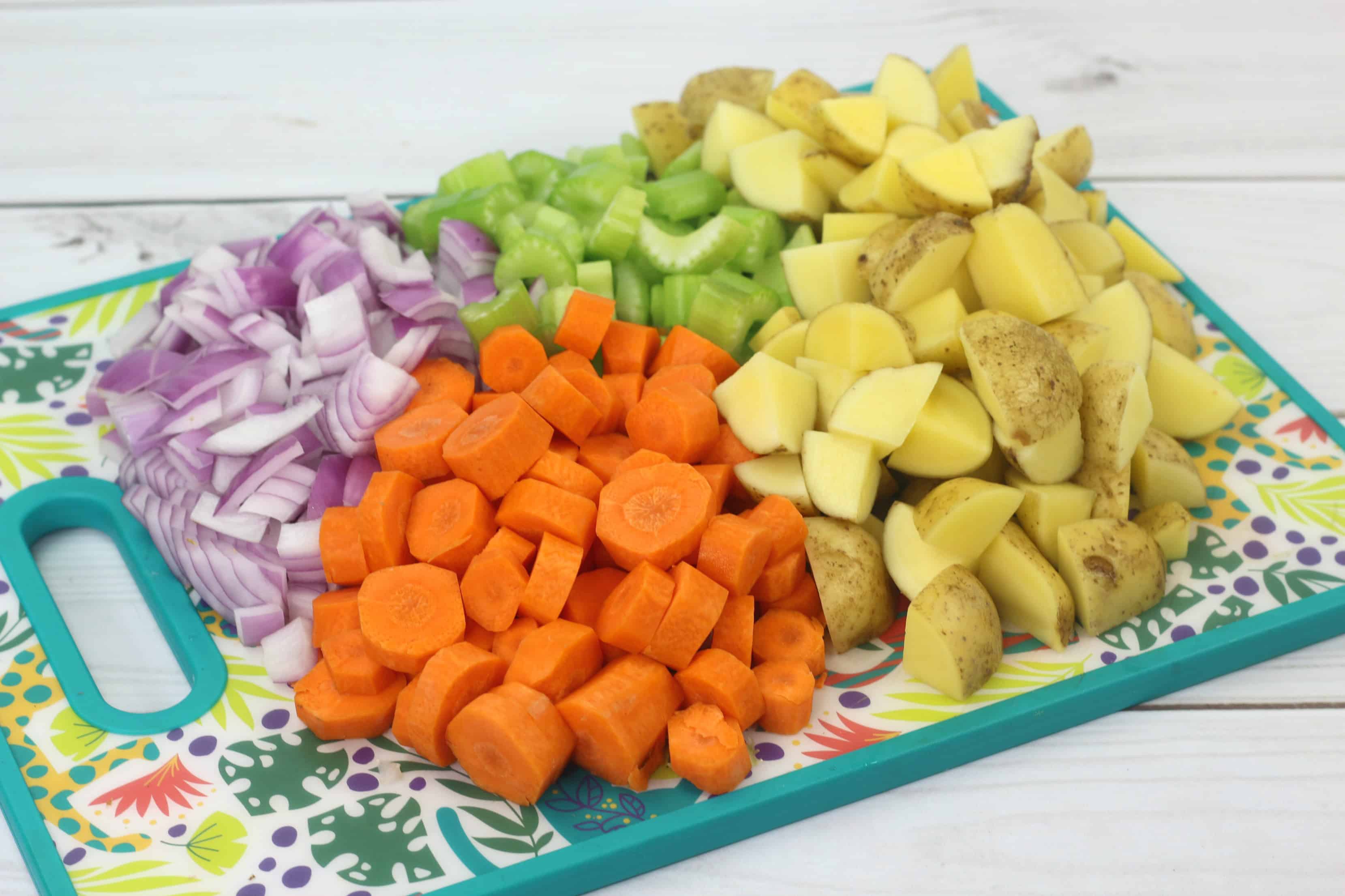 diced vegetables for potato stew