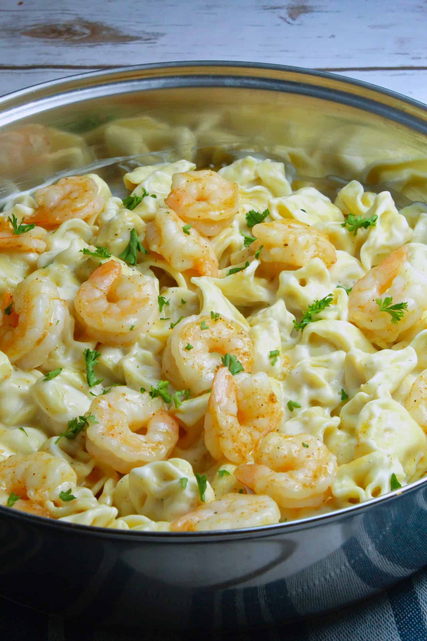 Shrimp Alfredo With Cream Cheese And Broccoli - Pasta topped with Fried ...