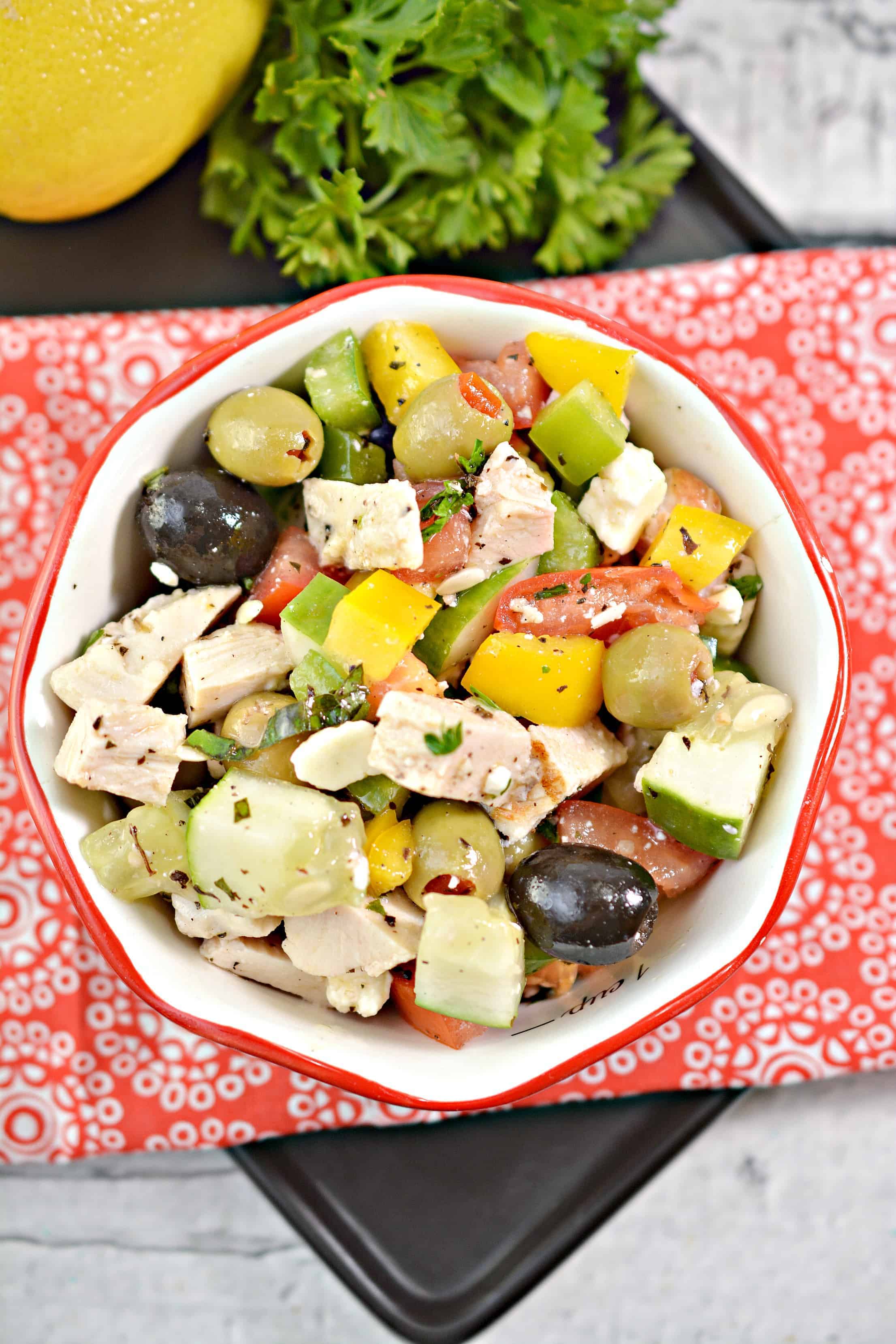 Chopped Greek Salad Recipe with Grilled Chicken