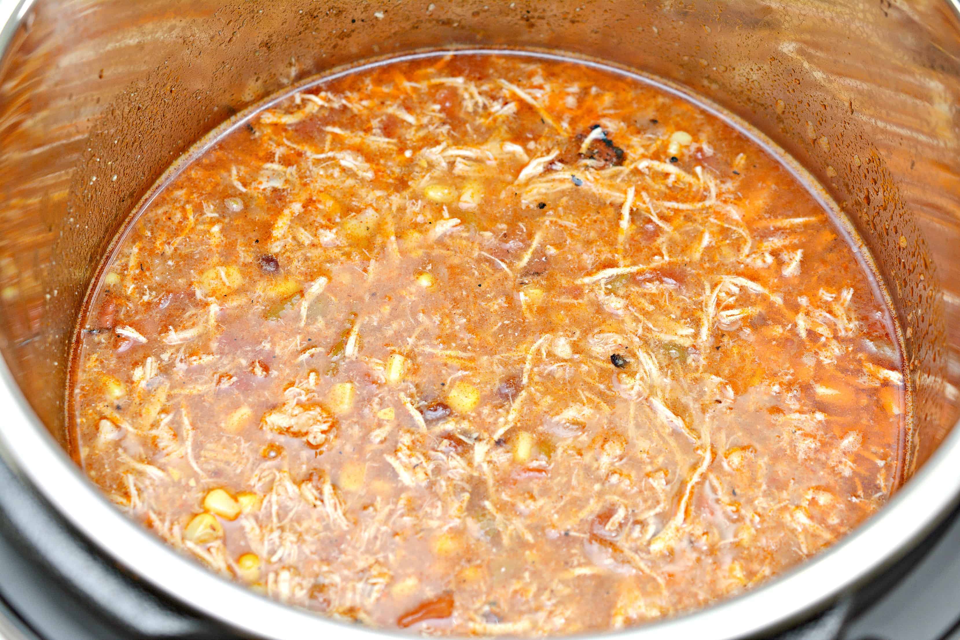 Instant Pot chicken tortilla soup in a pot