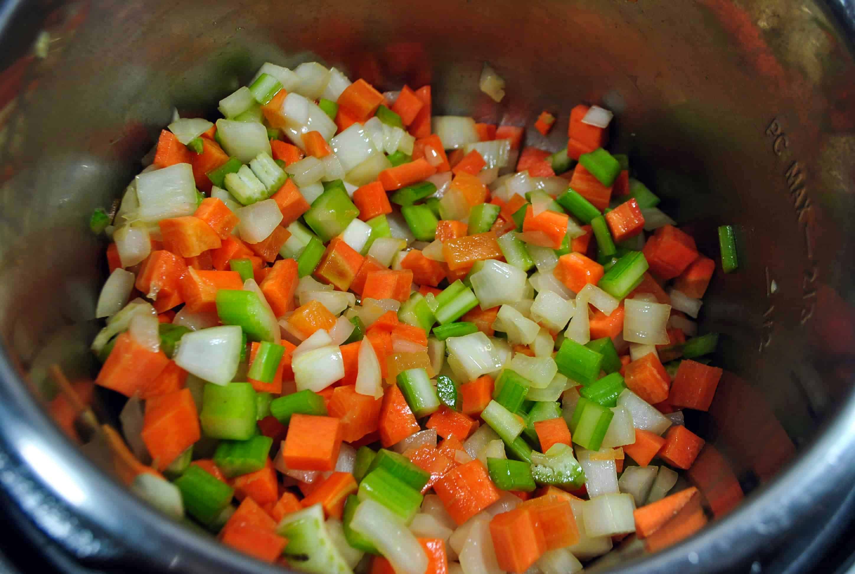 sauteed vegetables in pot