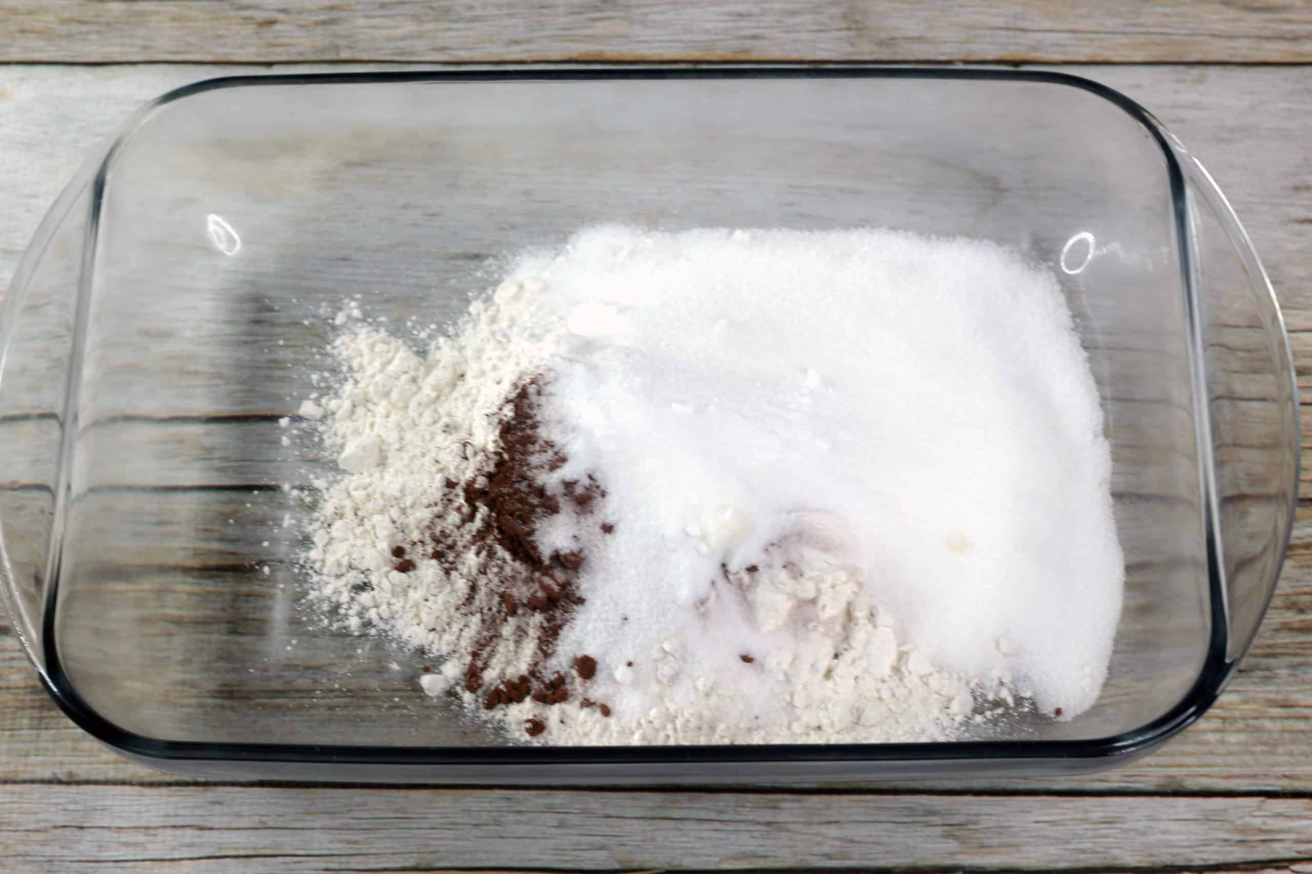 dry ingredients in a cake pan