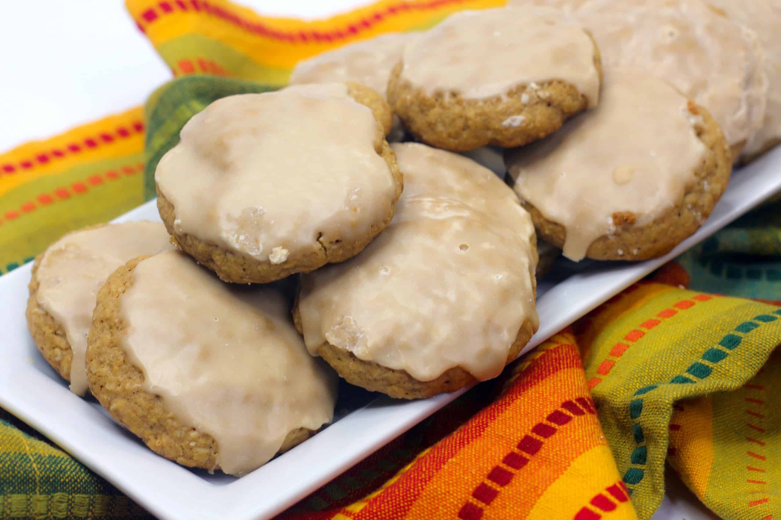 stack of iced oatmeal cookies