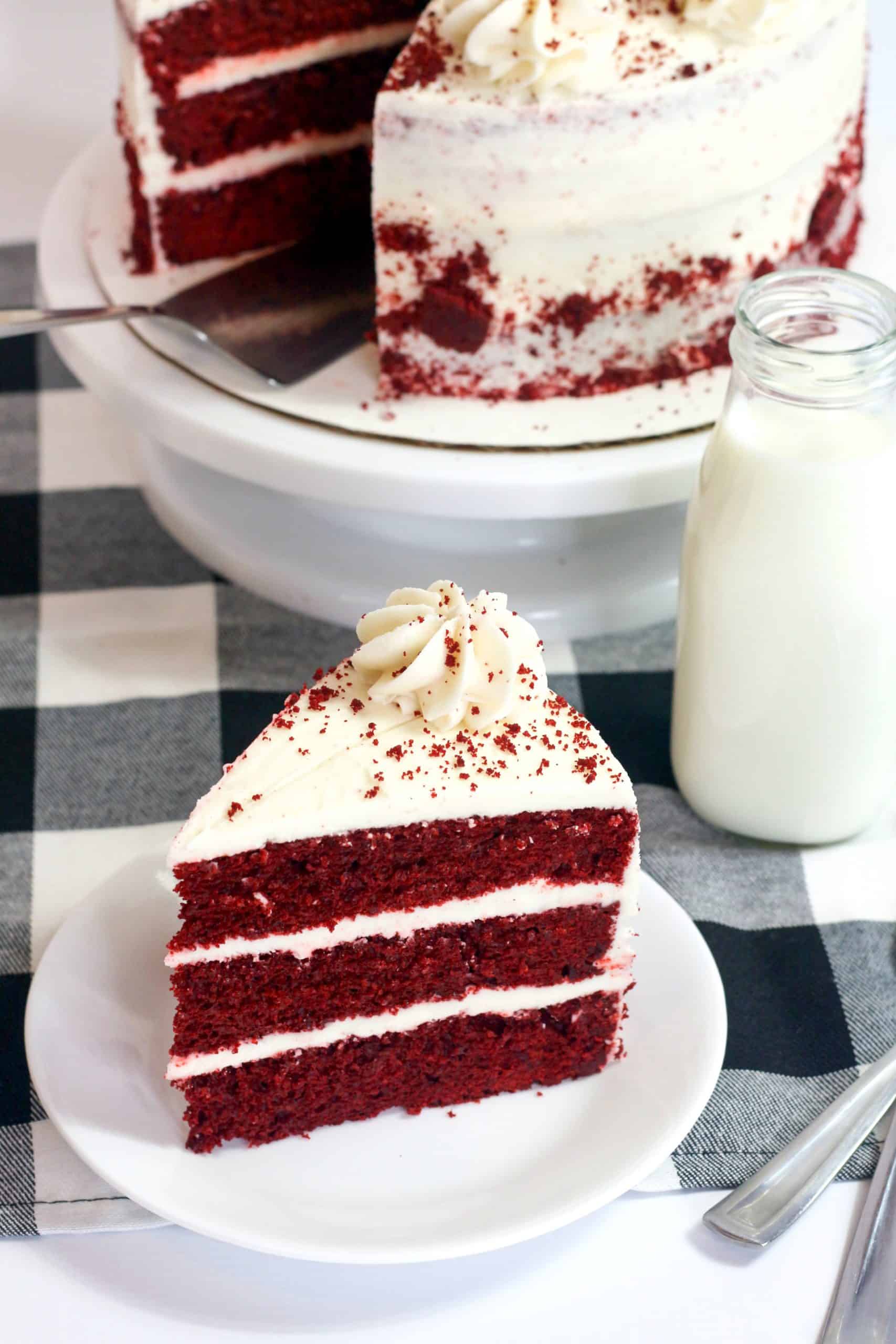 red velvet cake on a white plate