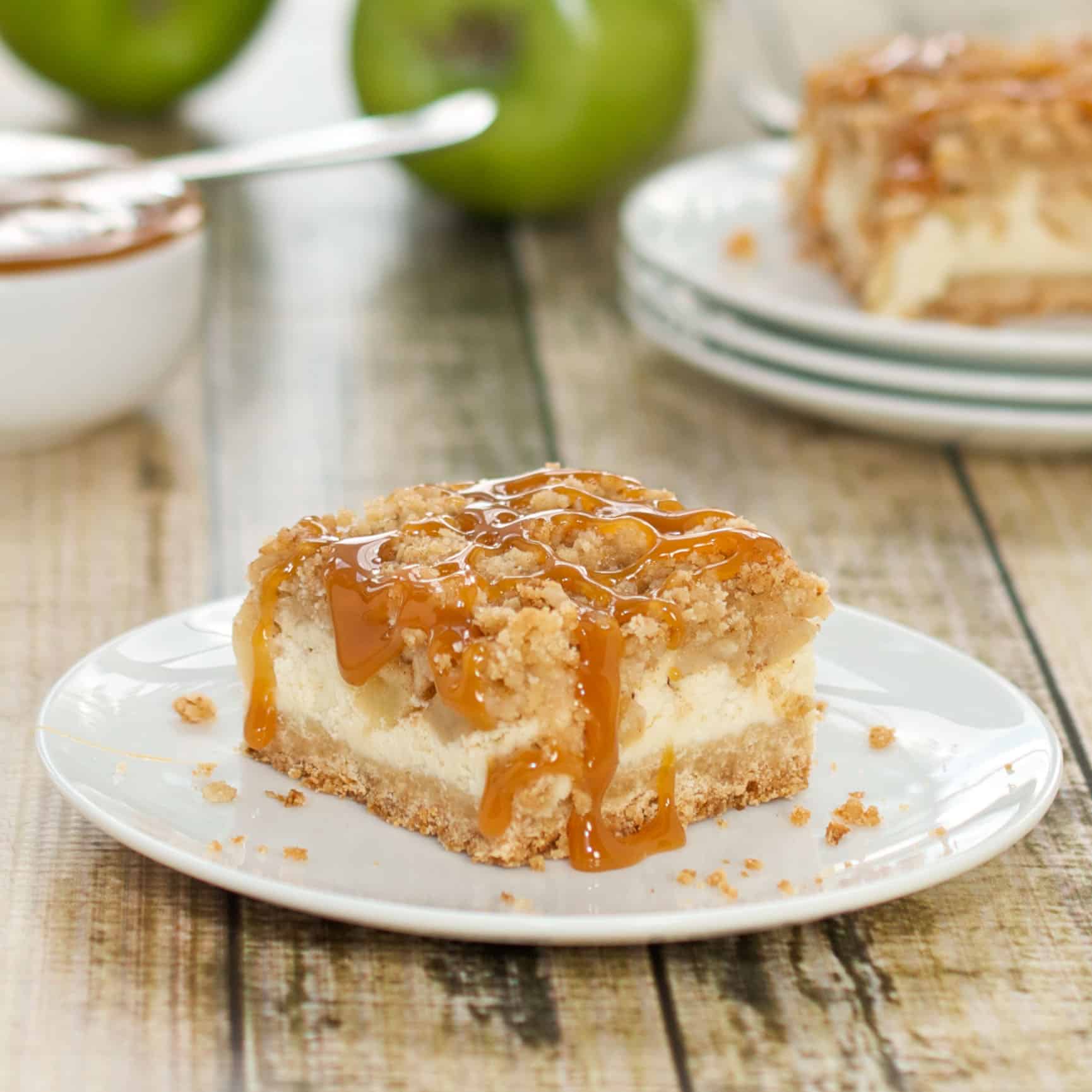 Apple dessert bars on a white plate