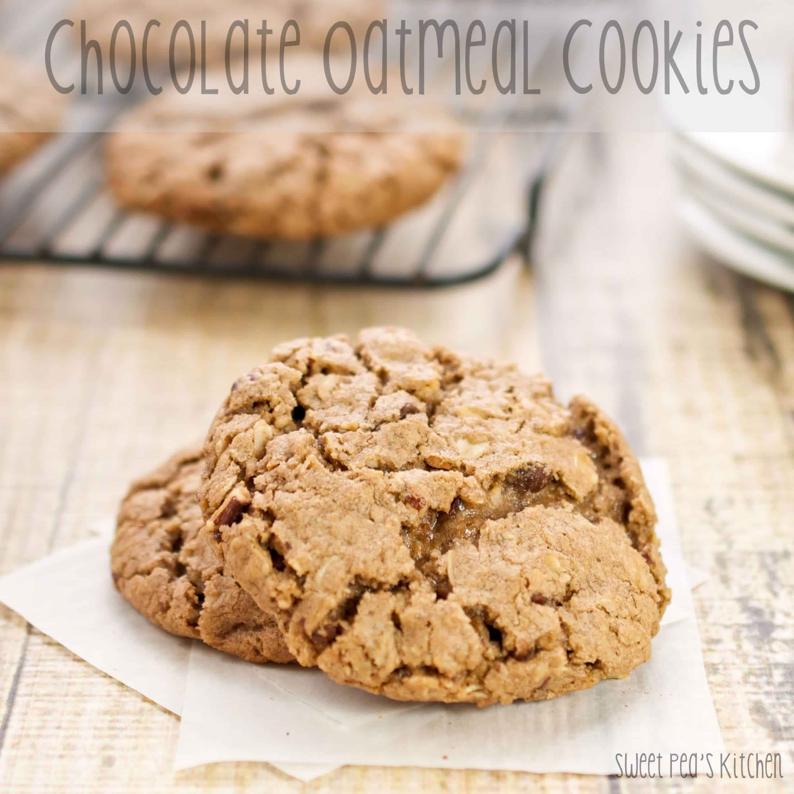 oatmeal chocolate chip cookies on parchment paper