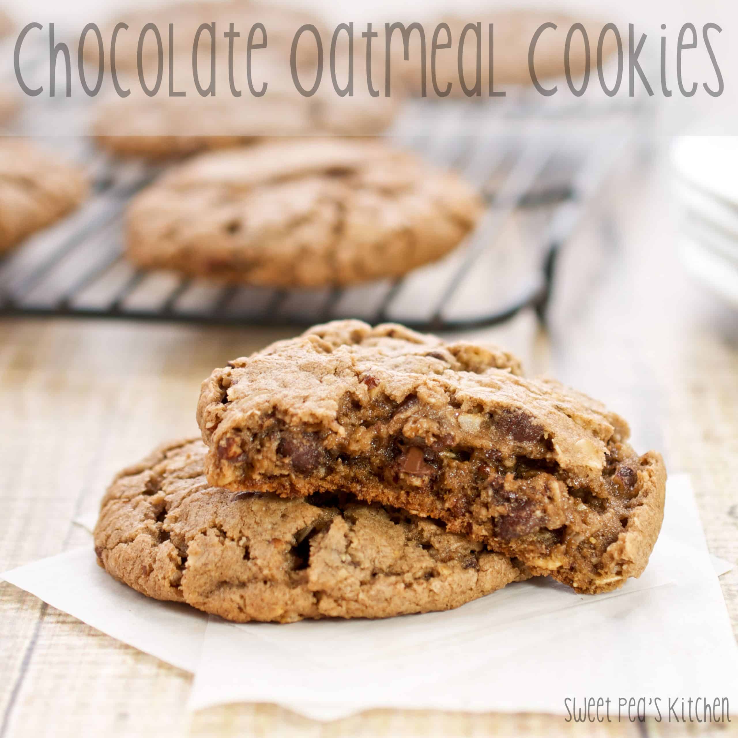 oatmeal chocolate chip cookies on parchment paper