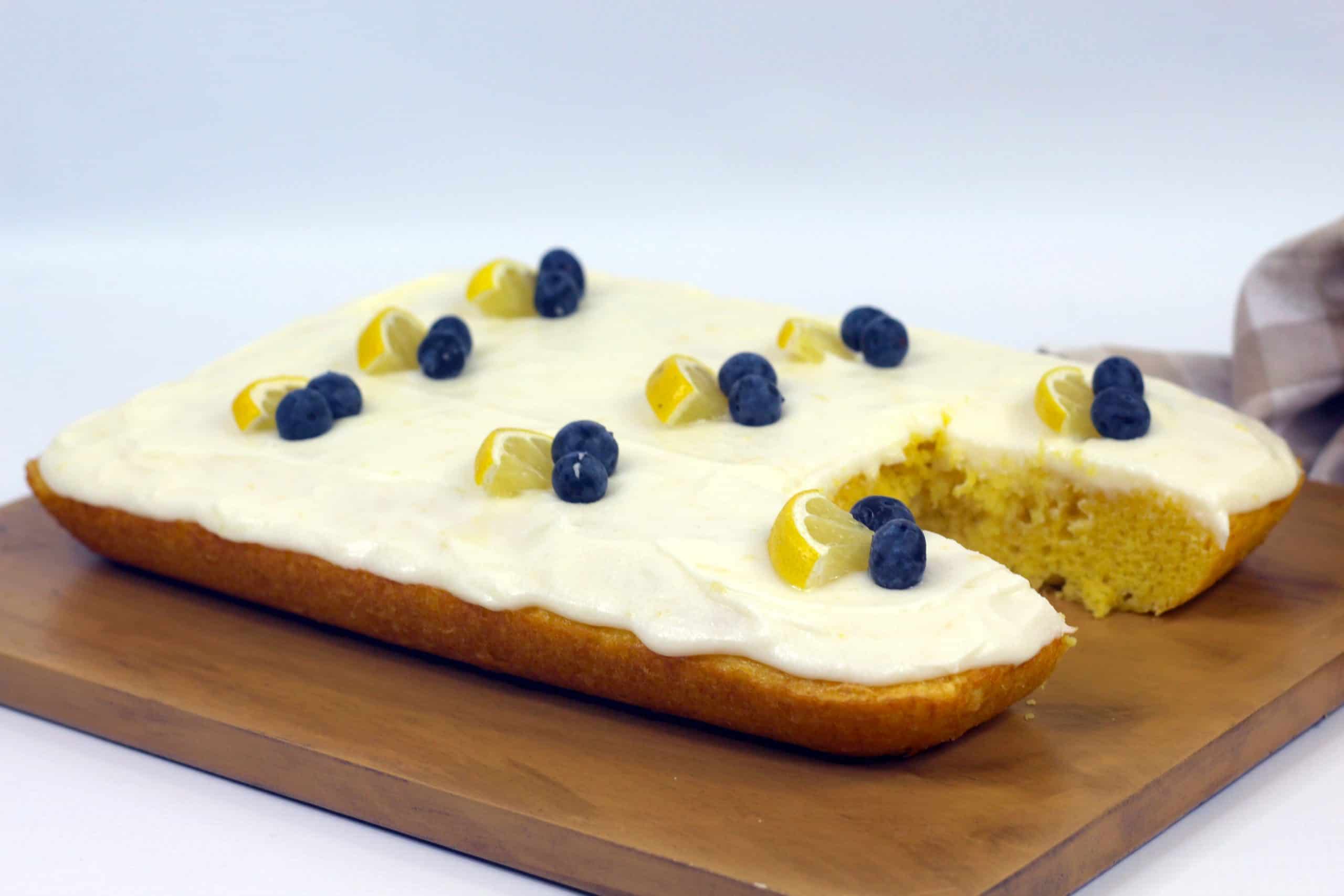 lemon sheet cake ready to eat