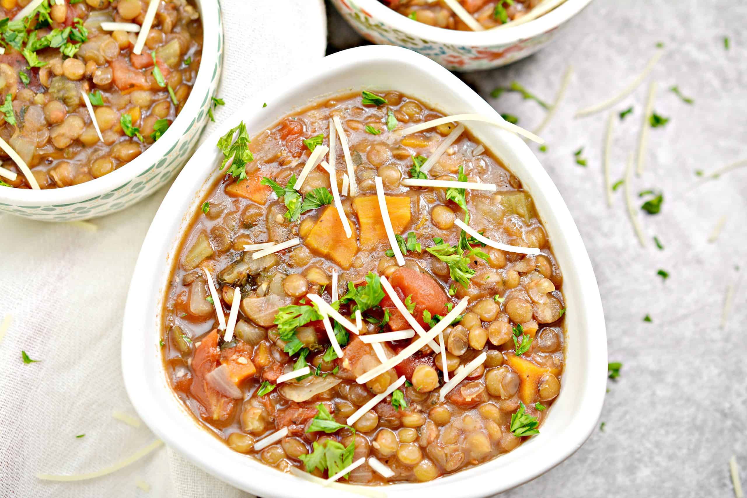 instant pot lentil soup recipe in bowl