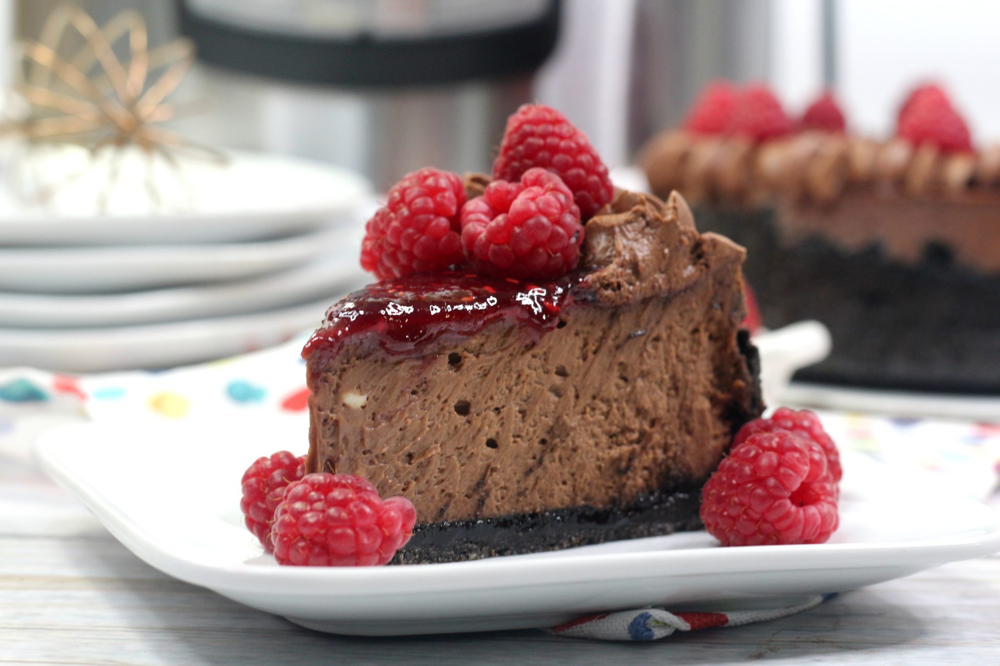 Instant Pot Chocolate Raspberry Cheesecake Recipe - Sweet Pea's Kitchen