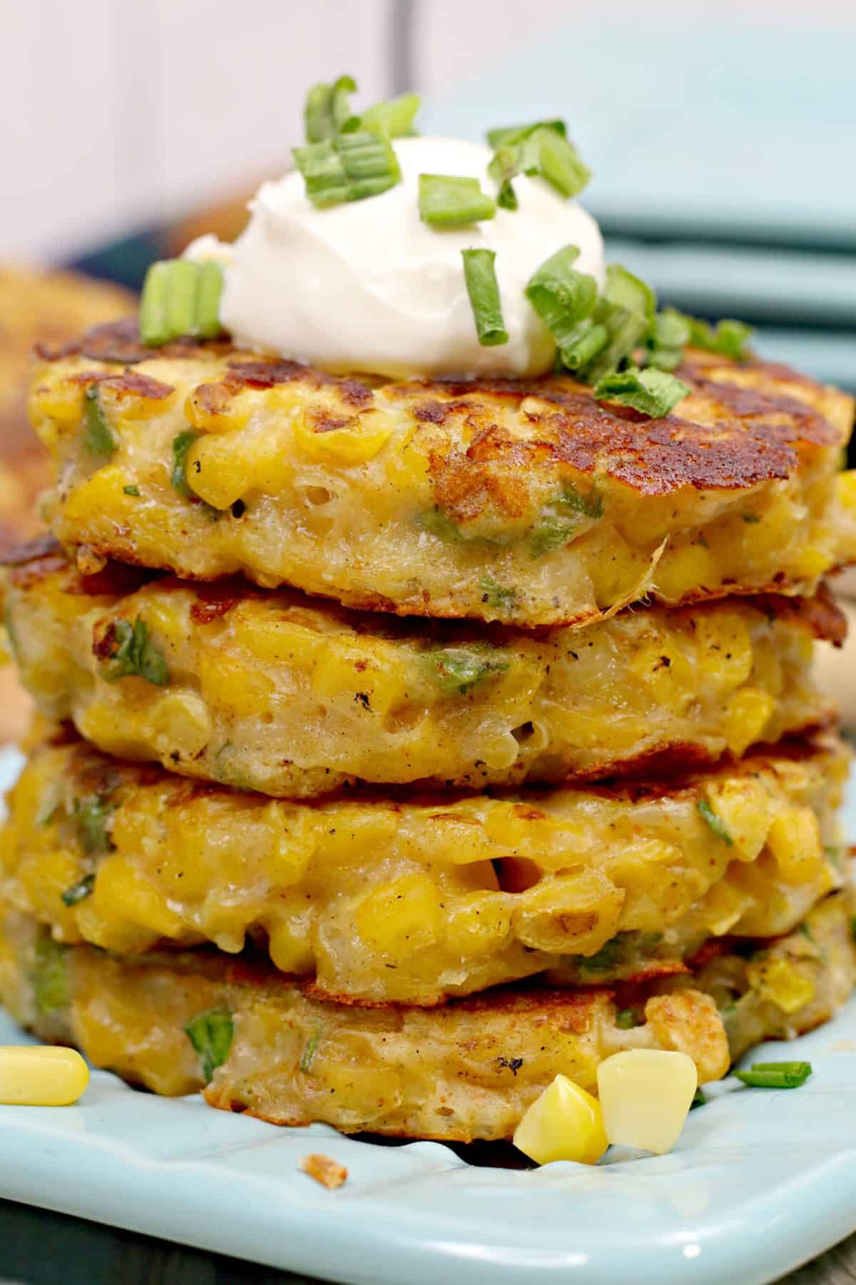 corn fritters, cheesy corn fritters