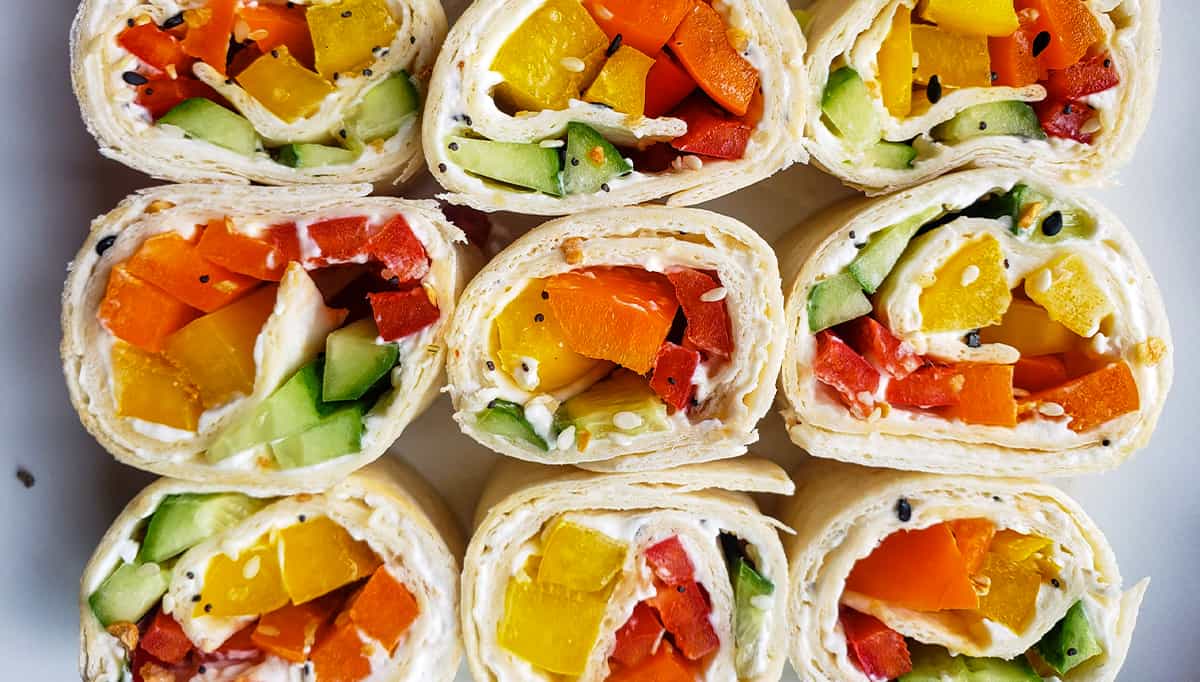 Easy Rainbow Veggie Pinwheels Recipe - Sweet Pea's Kitchen