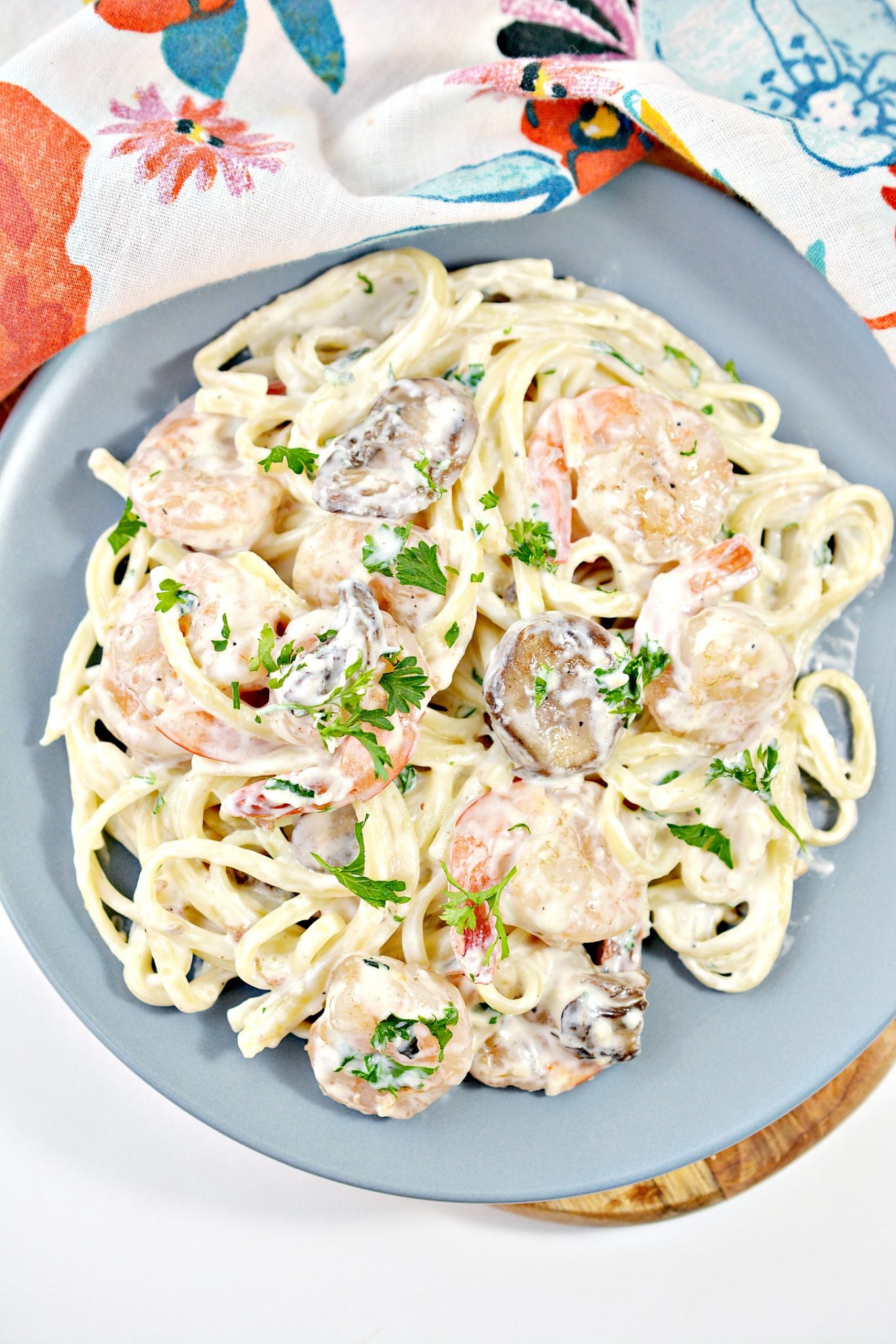 Shrimp and Mushroom Linguini with Cheese Creamy Herb Sauce Sweet Pea