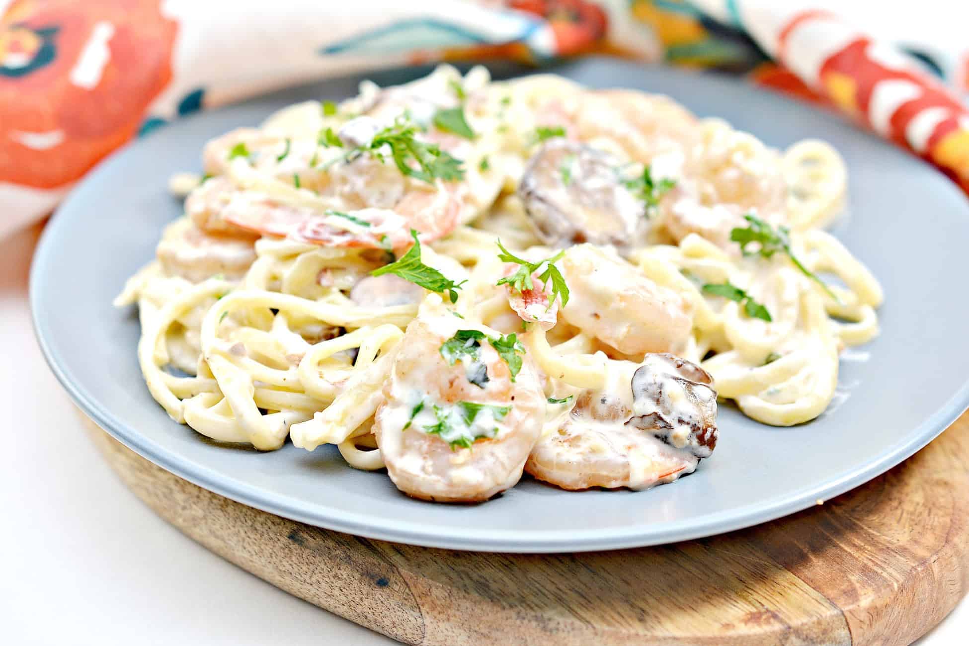 Shrimp and Mushroom Linguini with Cheese Creamy Herb Sauce Sweet Pea