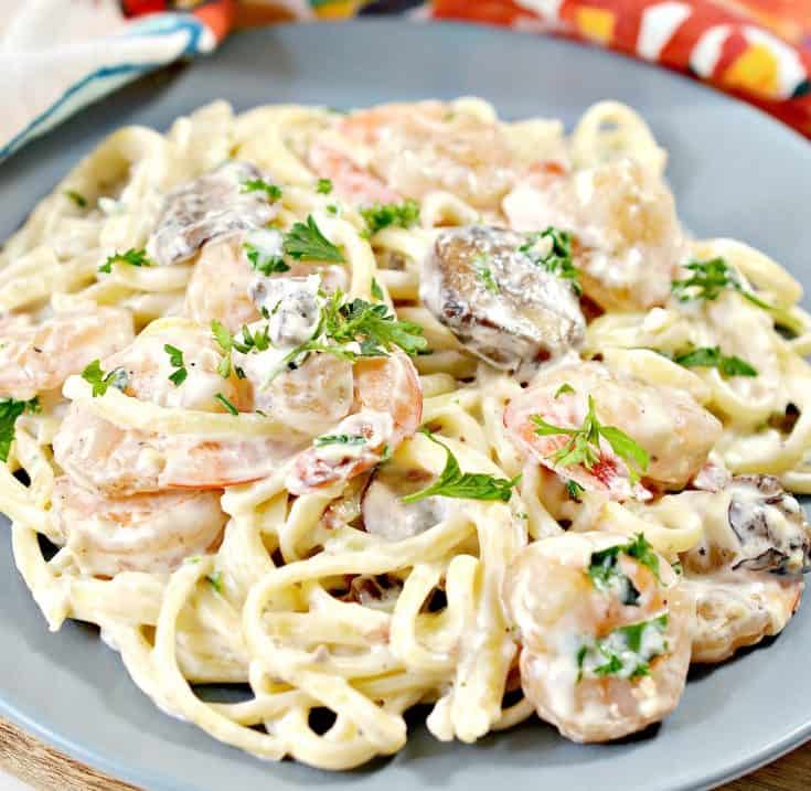 Shrimp and Mushroom Linguini with Cheese Creamy Herb Sauce Sweet Pea