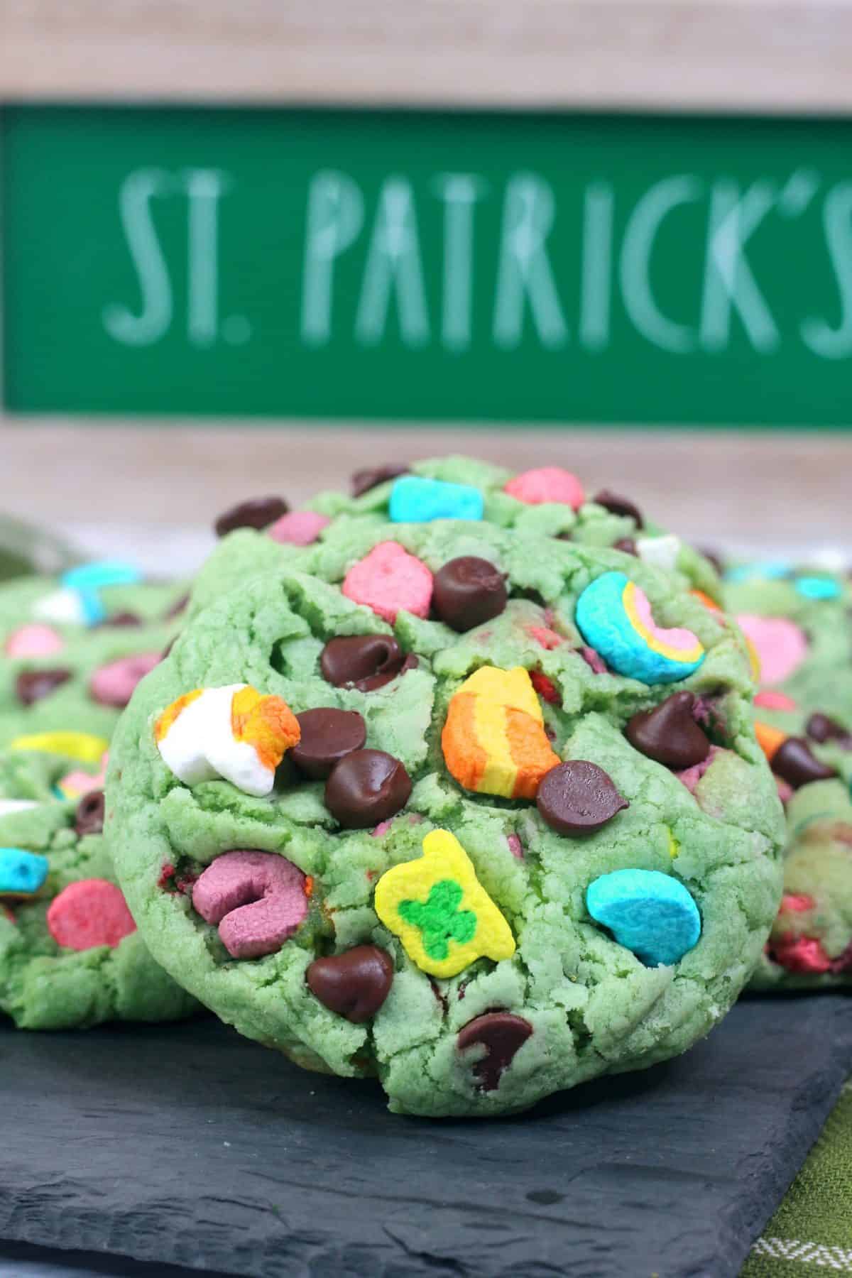 lucky charm mint chocolate chip cookies, lucky charm cookies