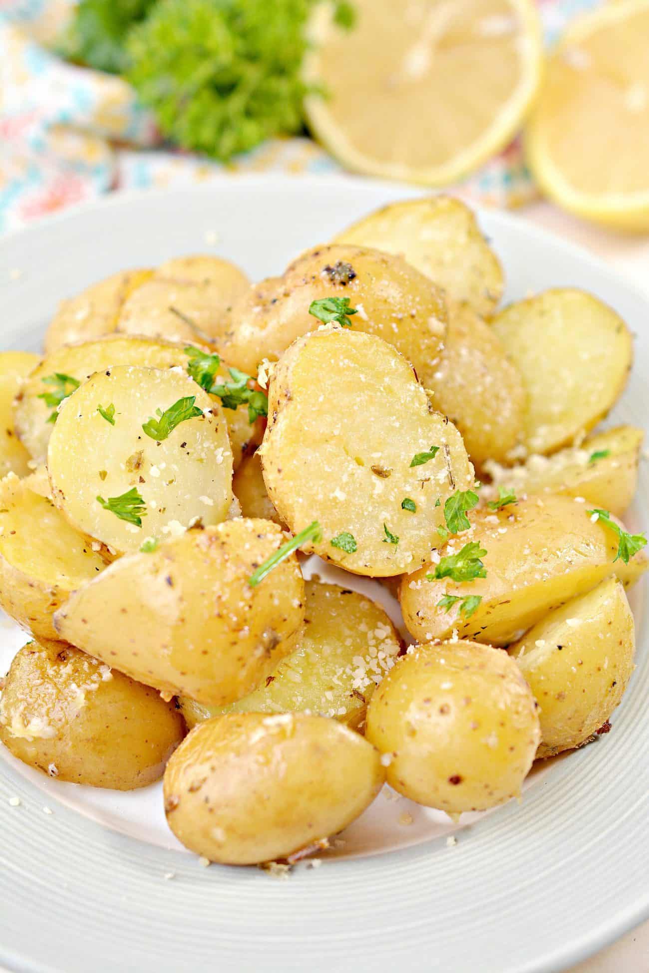 Greek Style Roasted Lemon Butter Potatoes - Sweet Pea's Kitchen
