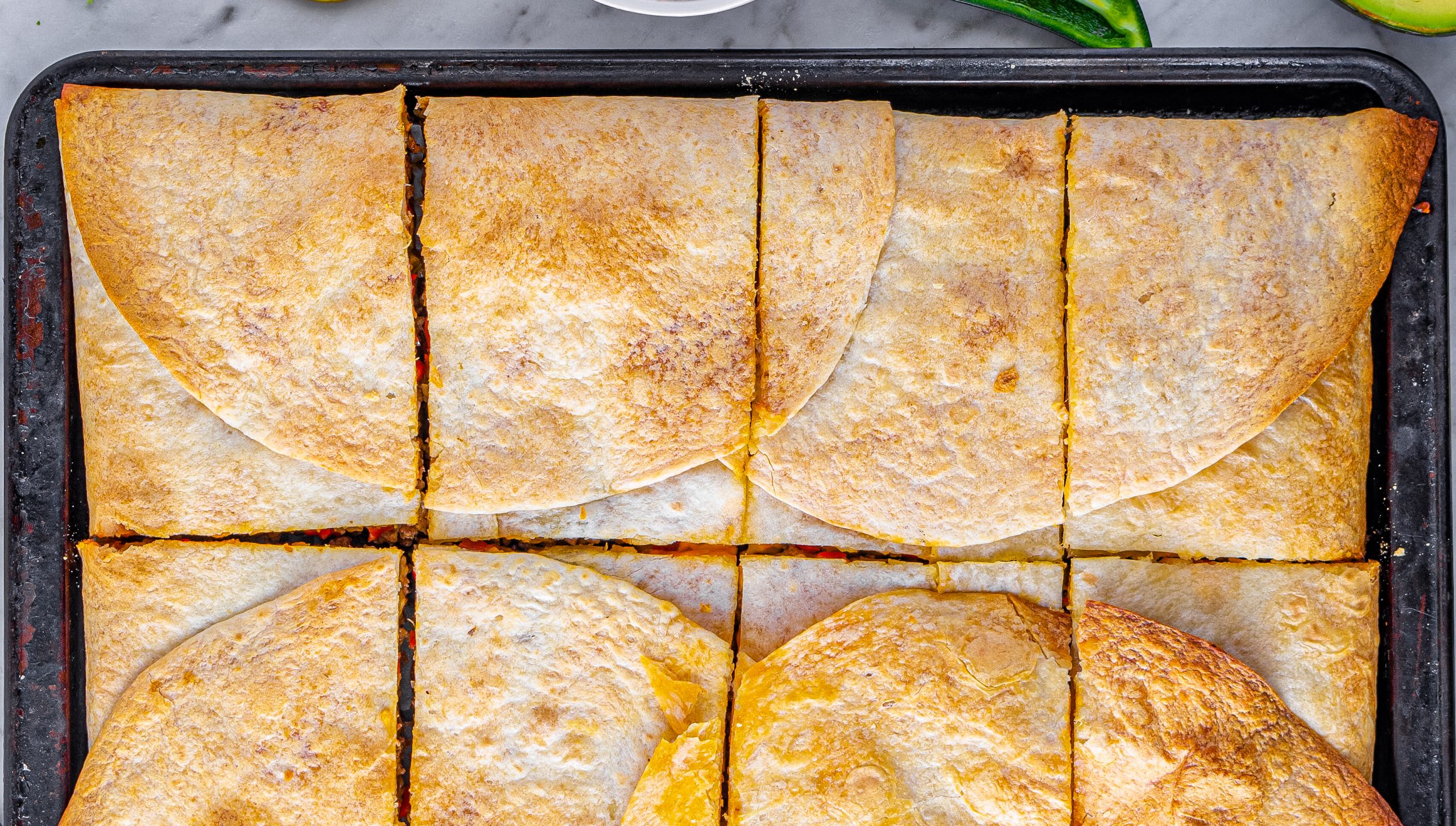 Sheet Pan Quesadillas (with ground turkey) - The Gingered Whisk