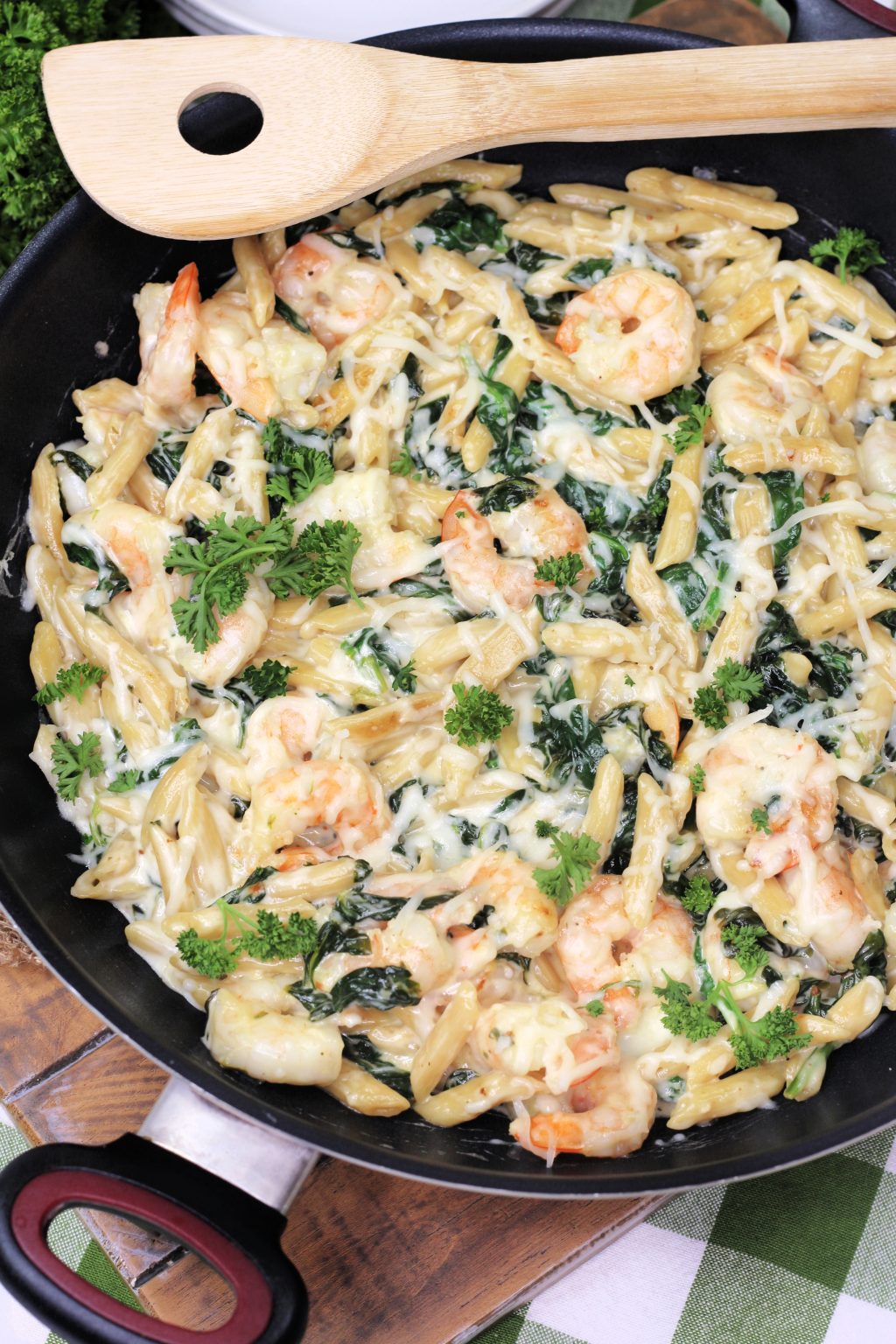 Cheese Shrimp Penne Pasta & Spinach - Sweet Pea's Kitchen