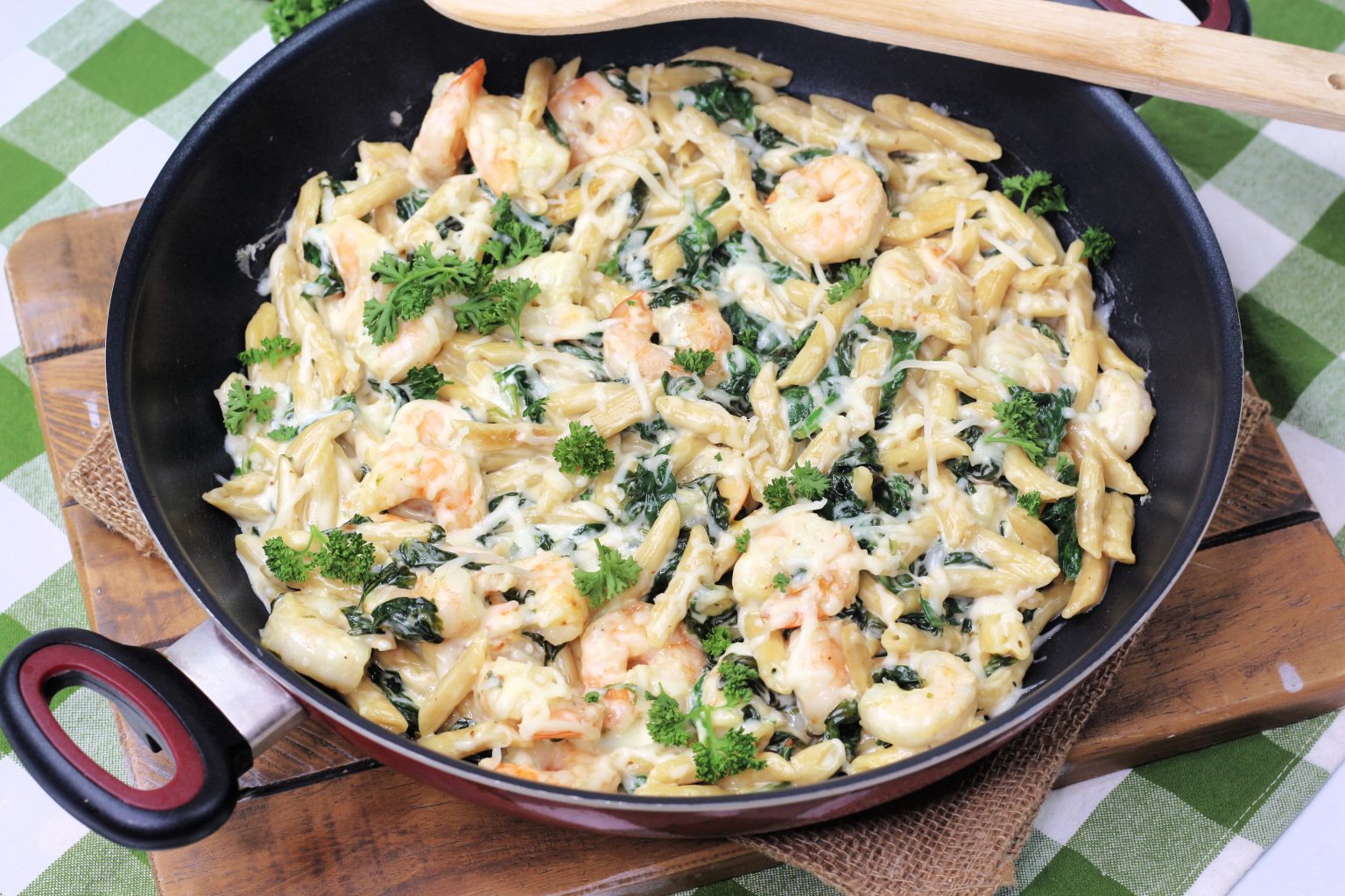 Cheese Shrimp Penne Pasta & Spinach - Sweet Pea's Kitchen