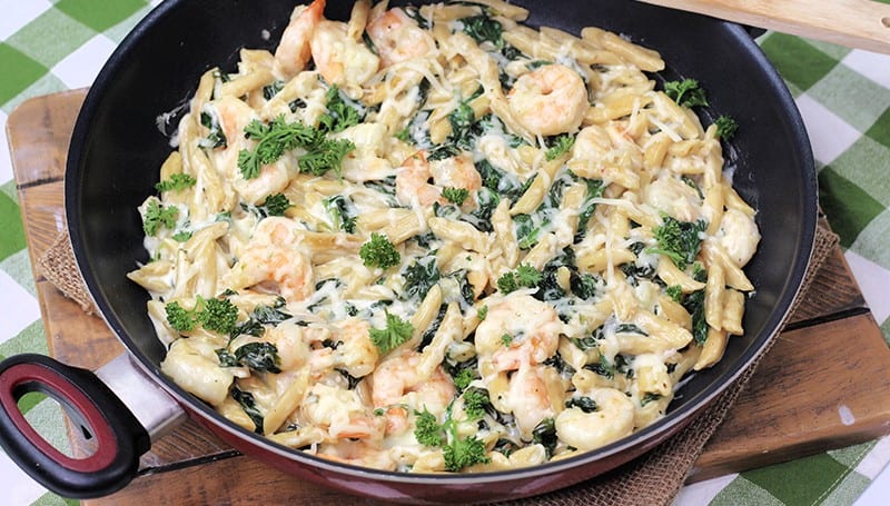 Cheese Shrimp Penne Pasta & Spinach - Sweet Pea's Kitchen