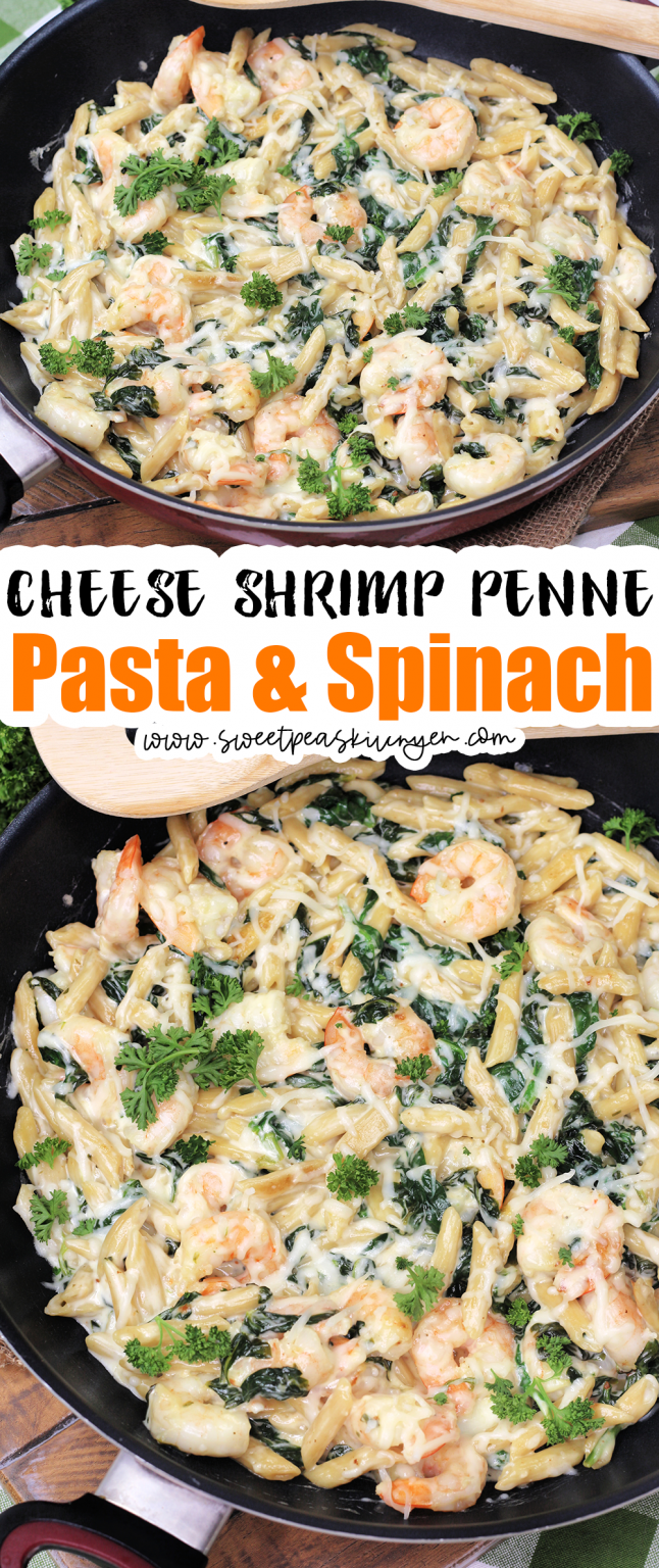 Cheese Shrimp Penne Pasta & Spinach - Sweet Pea's Kitchen