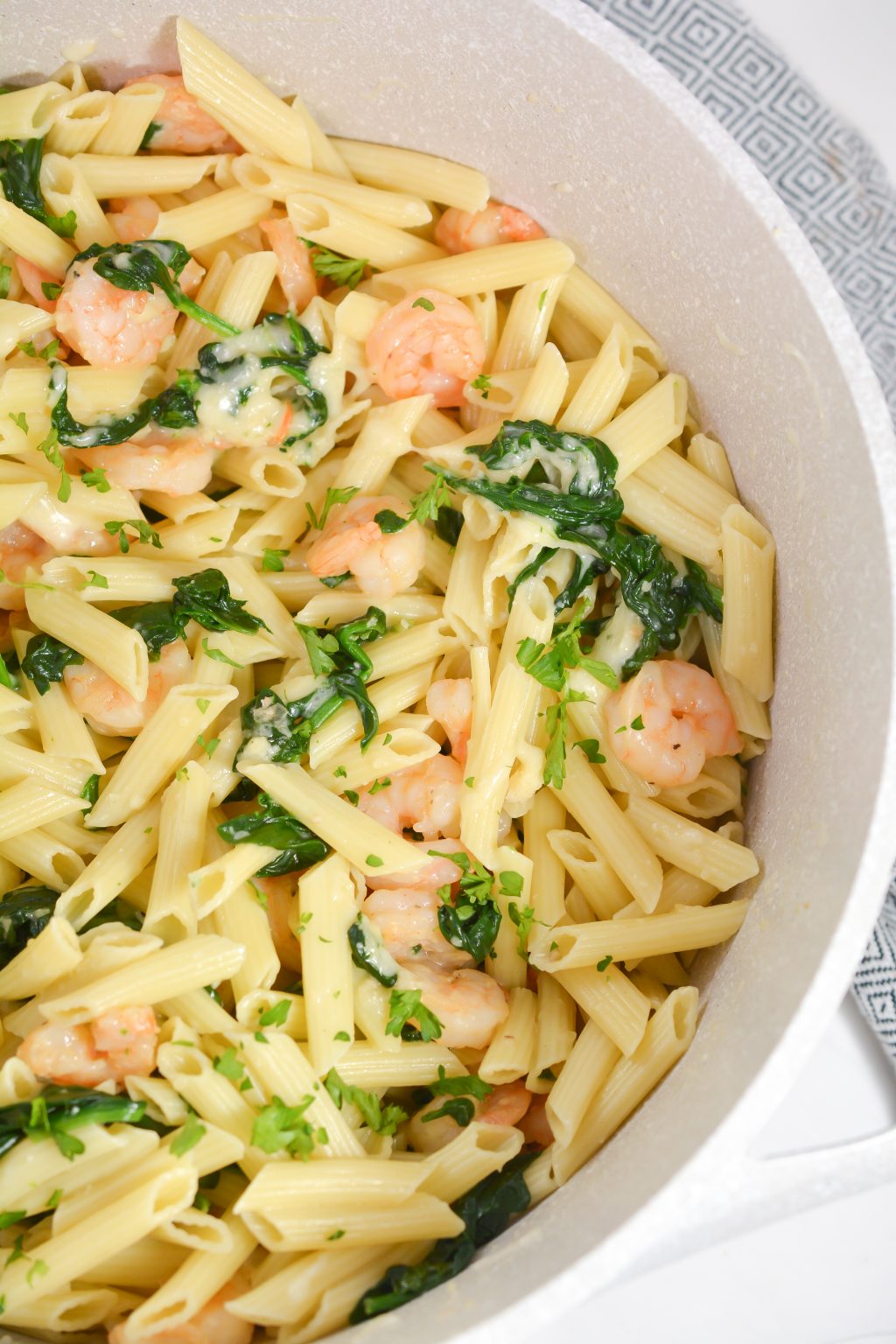 Cheese Shrimp Penne Pasta and Spinach - Sweet Pea's Kitchen