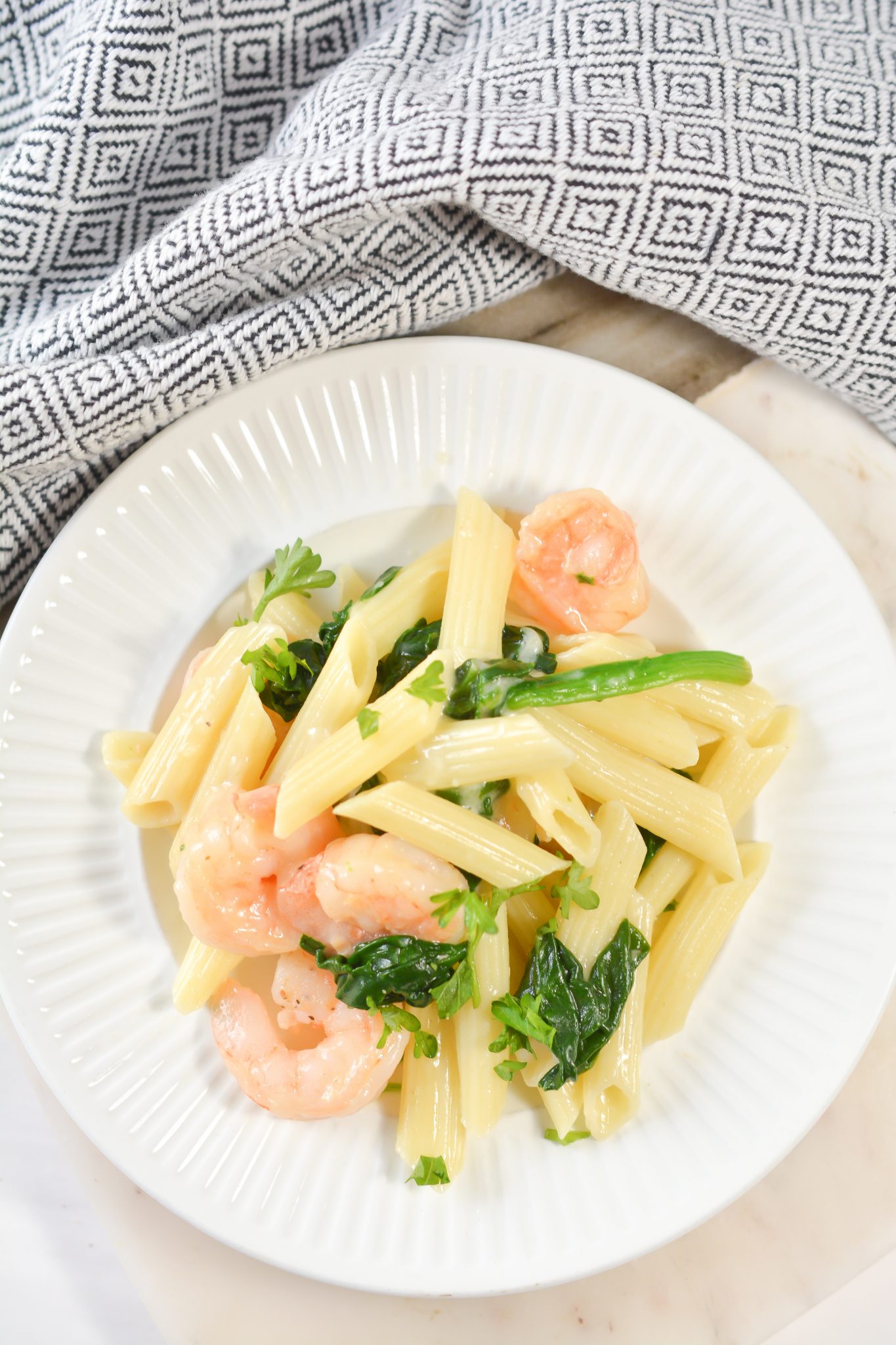 Cheese Shrimp Penne Pasta and Spinach - Sweet Pea's Kitchen