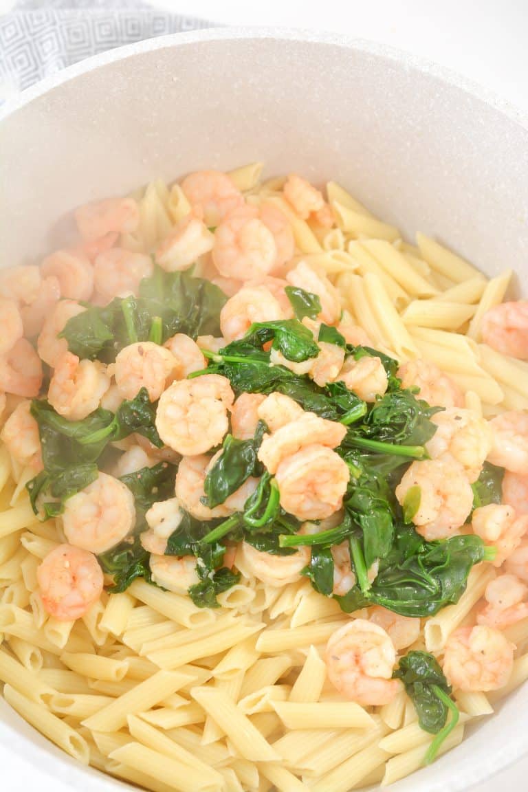 Cheese Shrimp Penne Pasta and Spinach - Sweet Pea's Kitchen