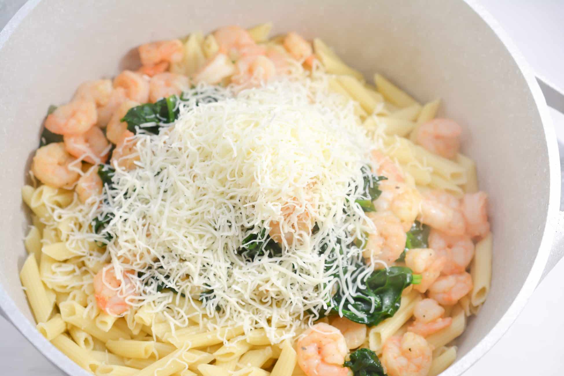 Cheese Shrimp Penne Pasta and Spinach - Sweet Pea's Kitchen