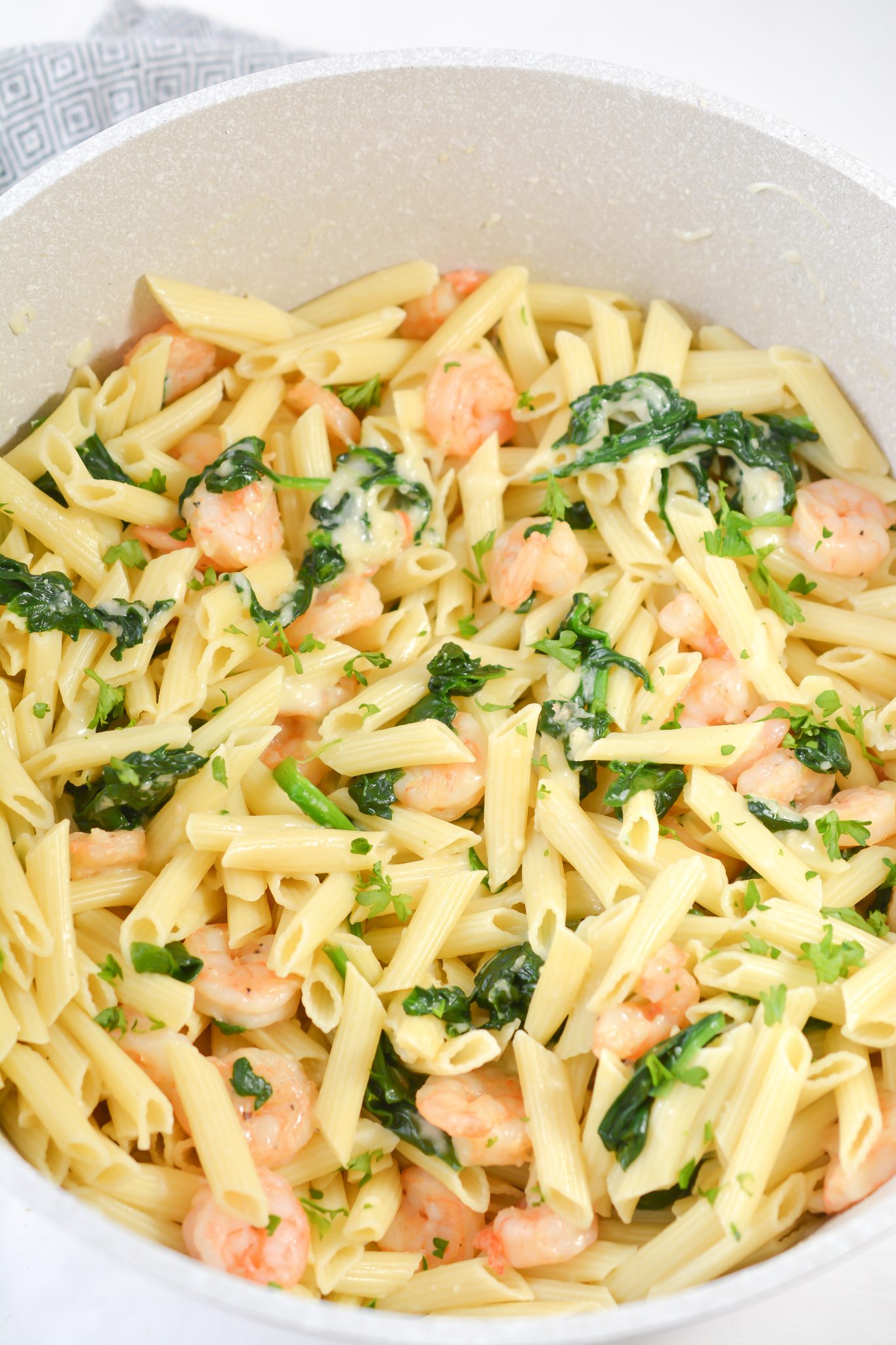 Cheese Shrimp Penne Pasta and Spinach - Sweet Pea's Kitchen