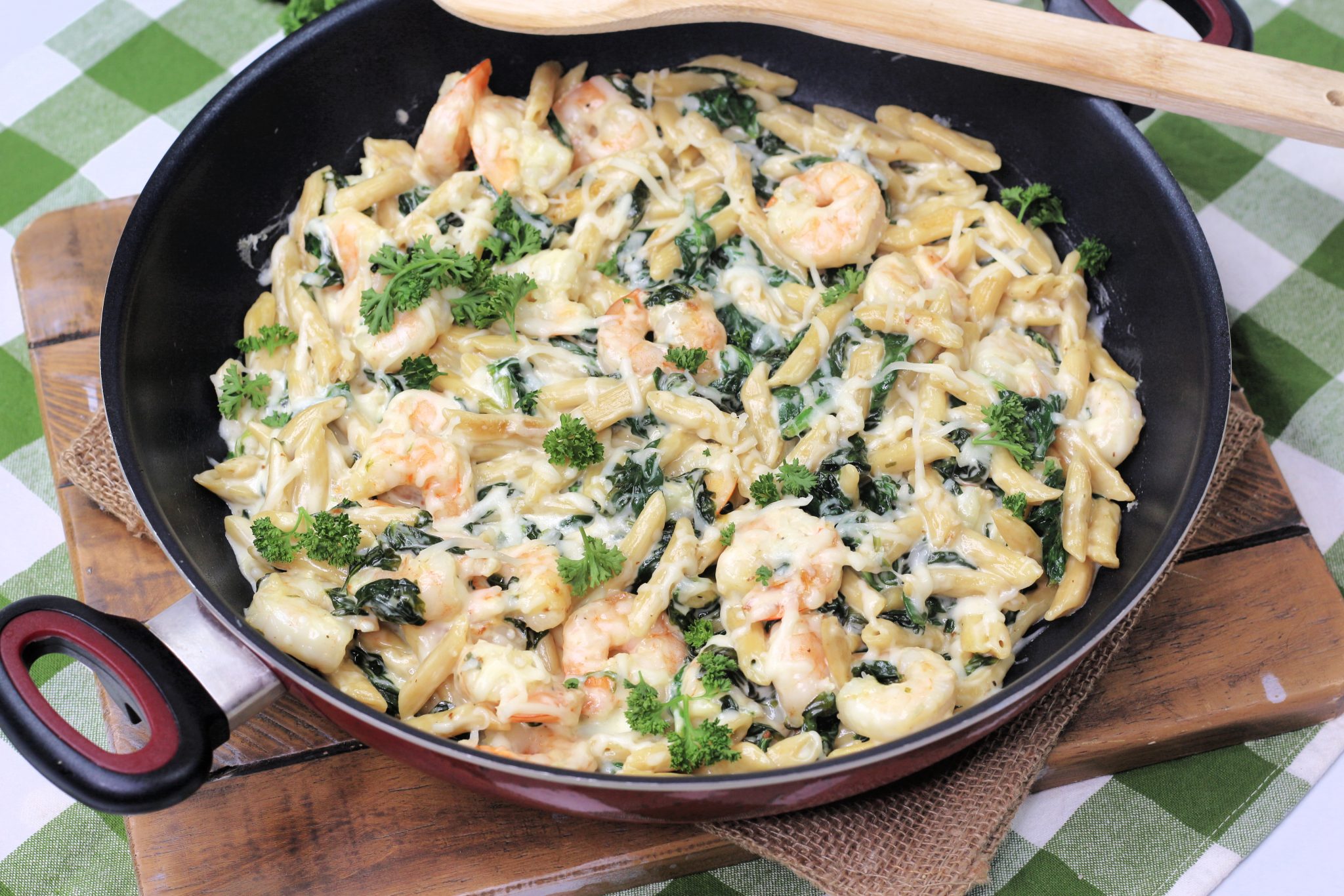 Cheese Shrimp Penne Pasta & Spinach - Sweet Pea's Kitchen