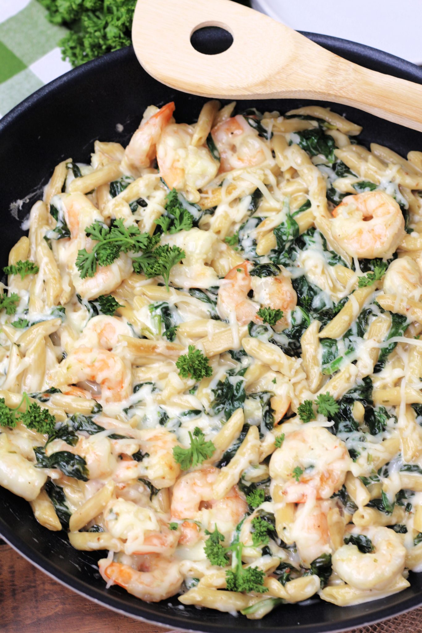 Cheese Shrimp Penne Pasta & Spinach - Sweet Pea's Kitchen