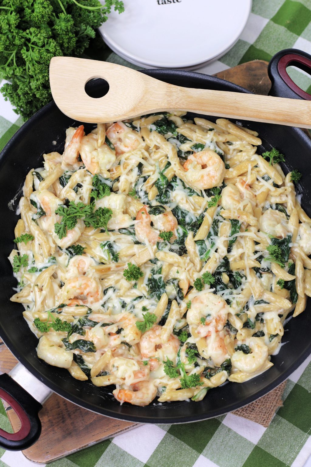 Cheese Shrimp Penne Pasta & Spinach - Sweet Pea's Kitchen