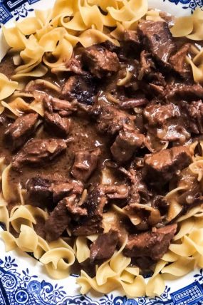 The coziest, creamiest beef tips with egg noodles
