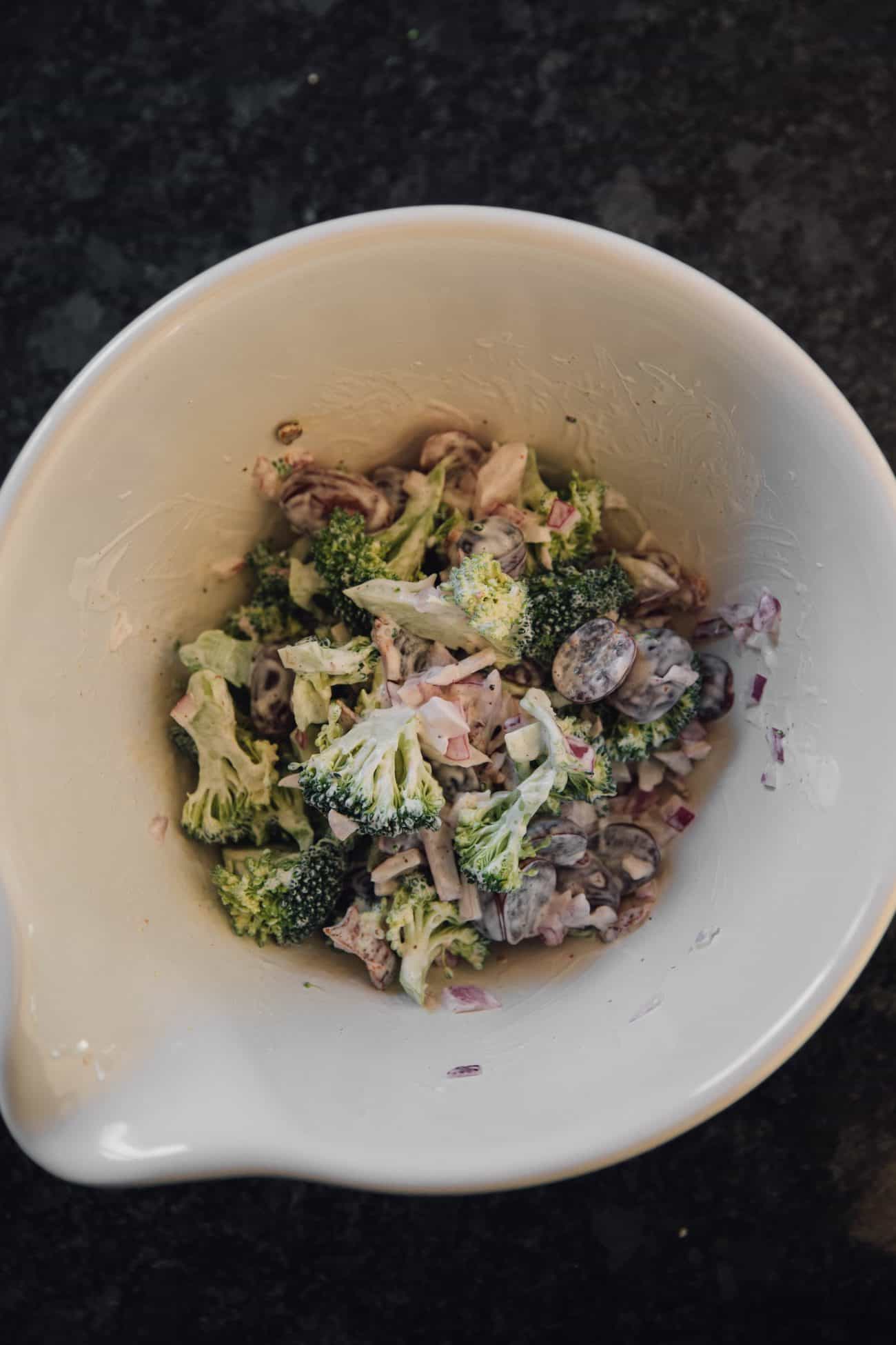 Broccoli Salad With Red Grapes, Bacon and Sunflower Seeds