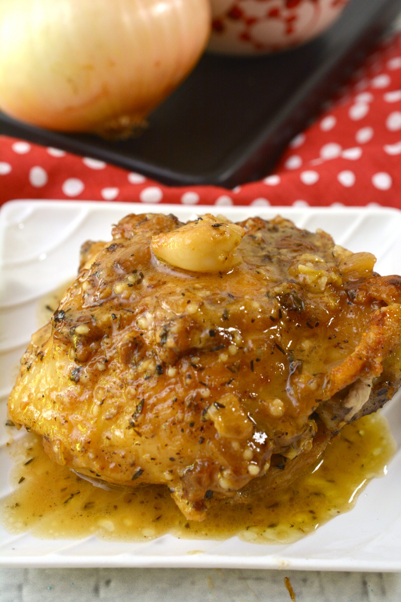 Garlic Roasted Chicken Thighs with Parmesan Gravy - Sweet Pea's Kitchen