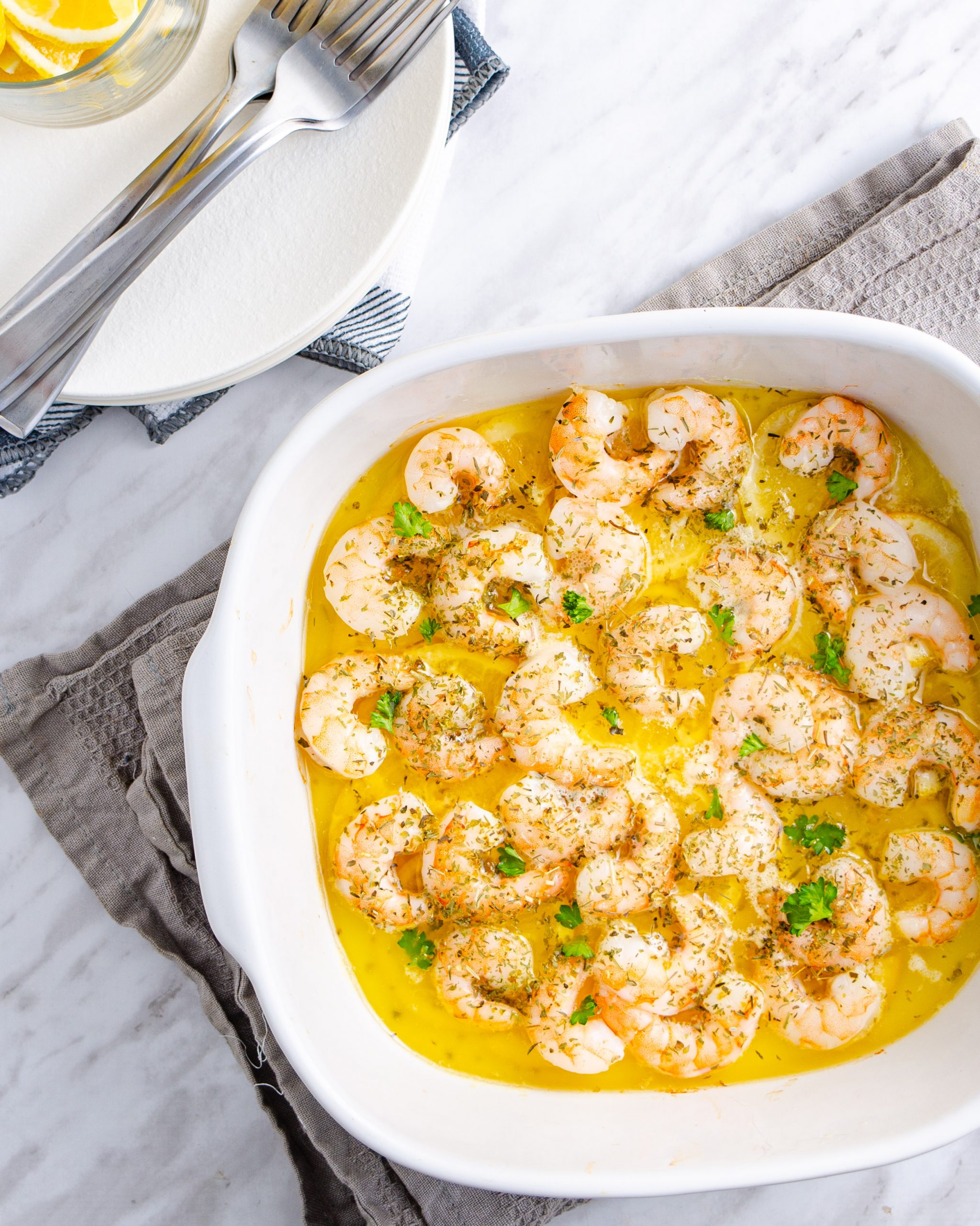 lemon butter baked shrimp, baked lemon butter shrimp, baked shrimp