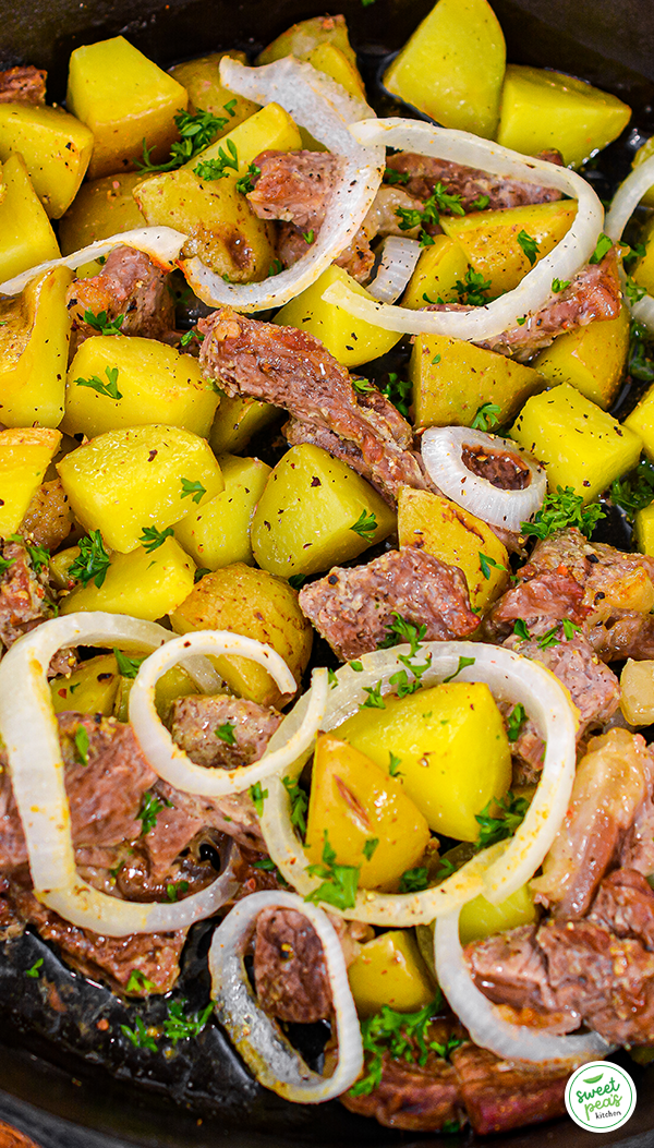 One Skillet Smoky Steak and Potatoes- Oh Sweet Basil