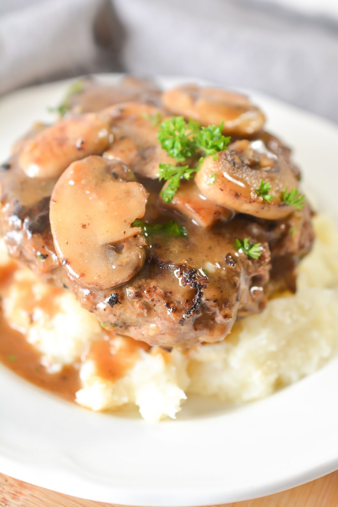 Salisbury Steak with Garlic Mashed Potatoes and Mushroom Gravy