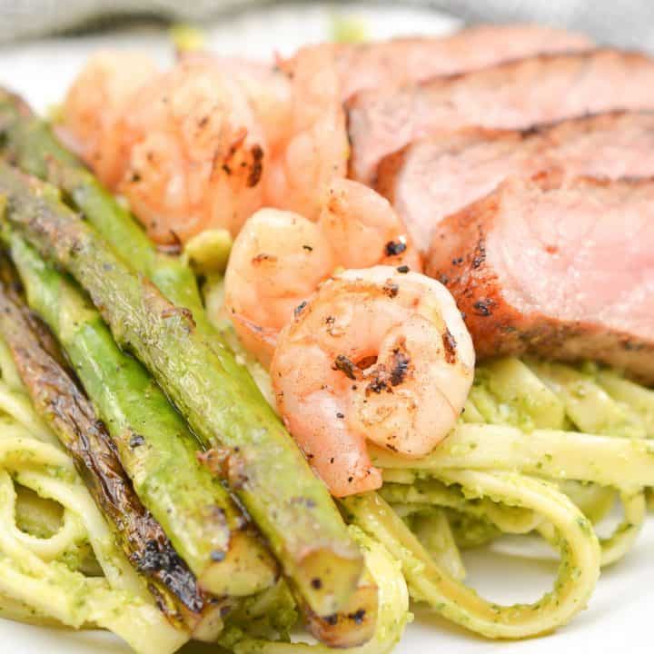 Steak and Shrimp Pesto Sauce Linguini